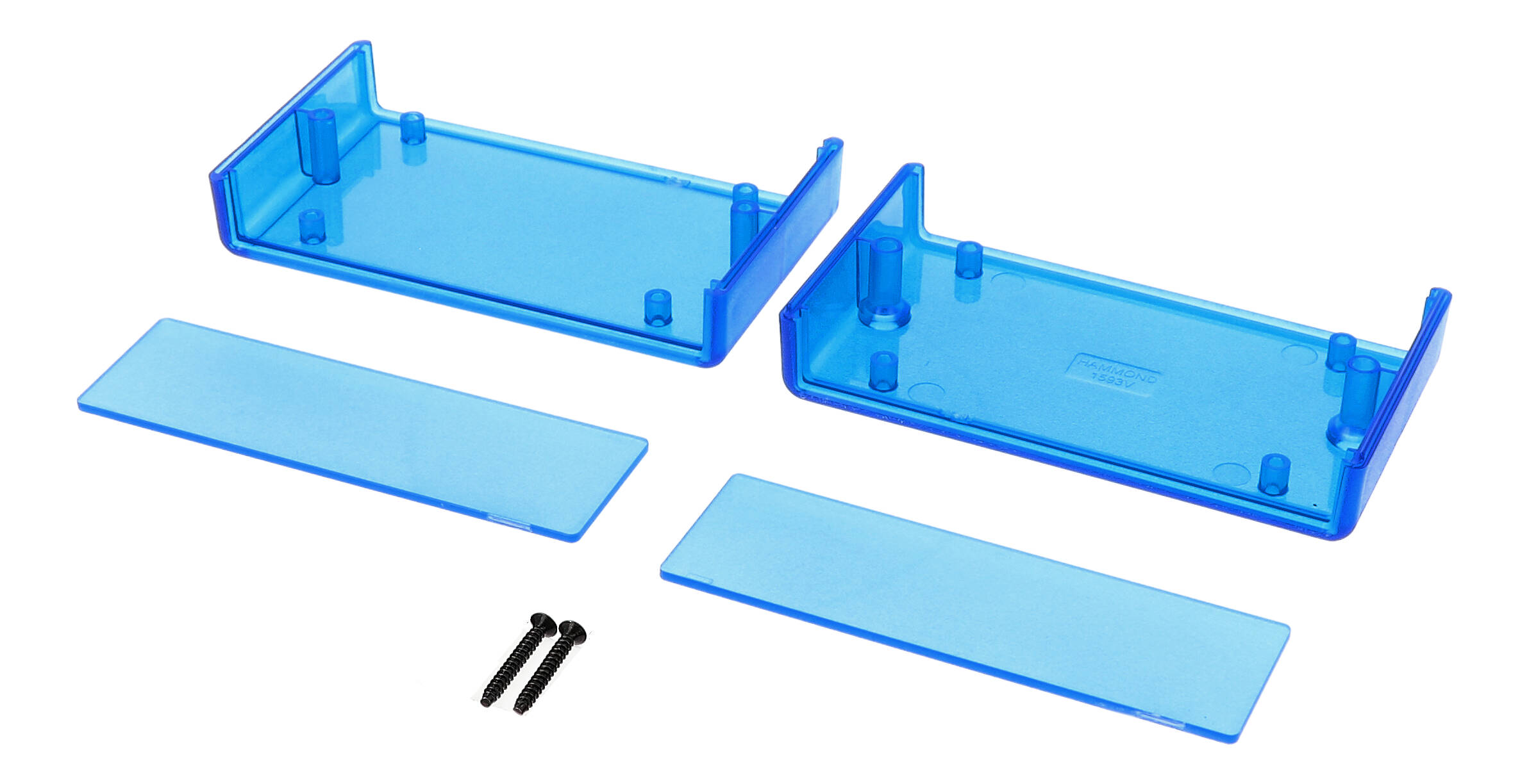 1593VTBU transparent blue ABS IP54 enclosure with end panels