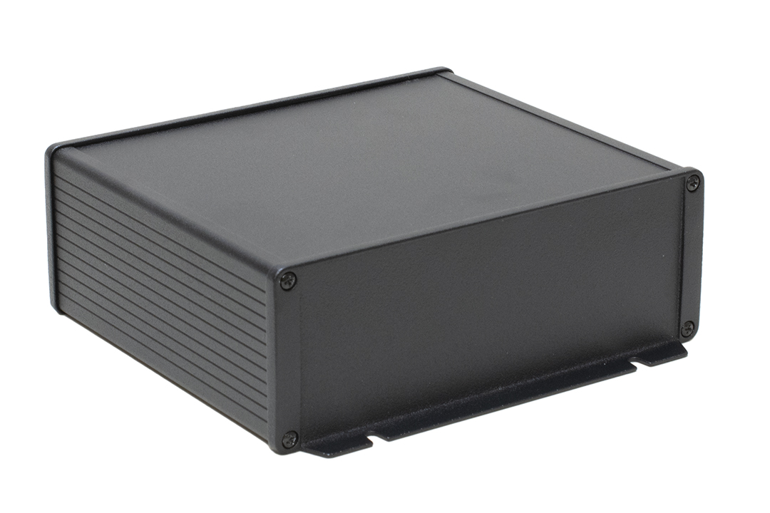 1457U1602BK — Enclosure, extruded aluminum, 7.52 x 2.68 x 6.3, flanged end panels, 1457 Series