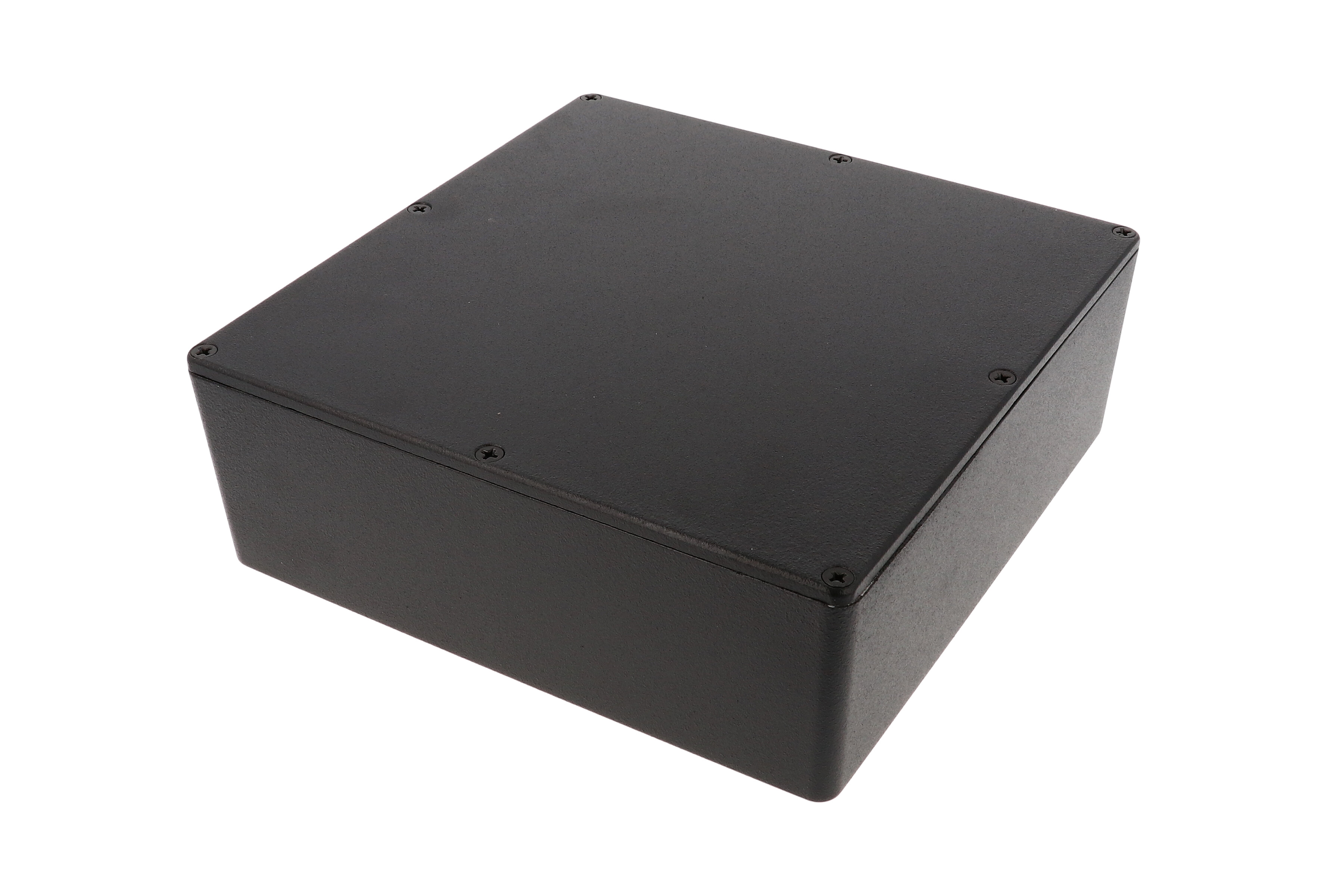 1590FBK textured black square diecast aluminum enclosure, 188 x 188 x 67 mm