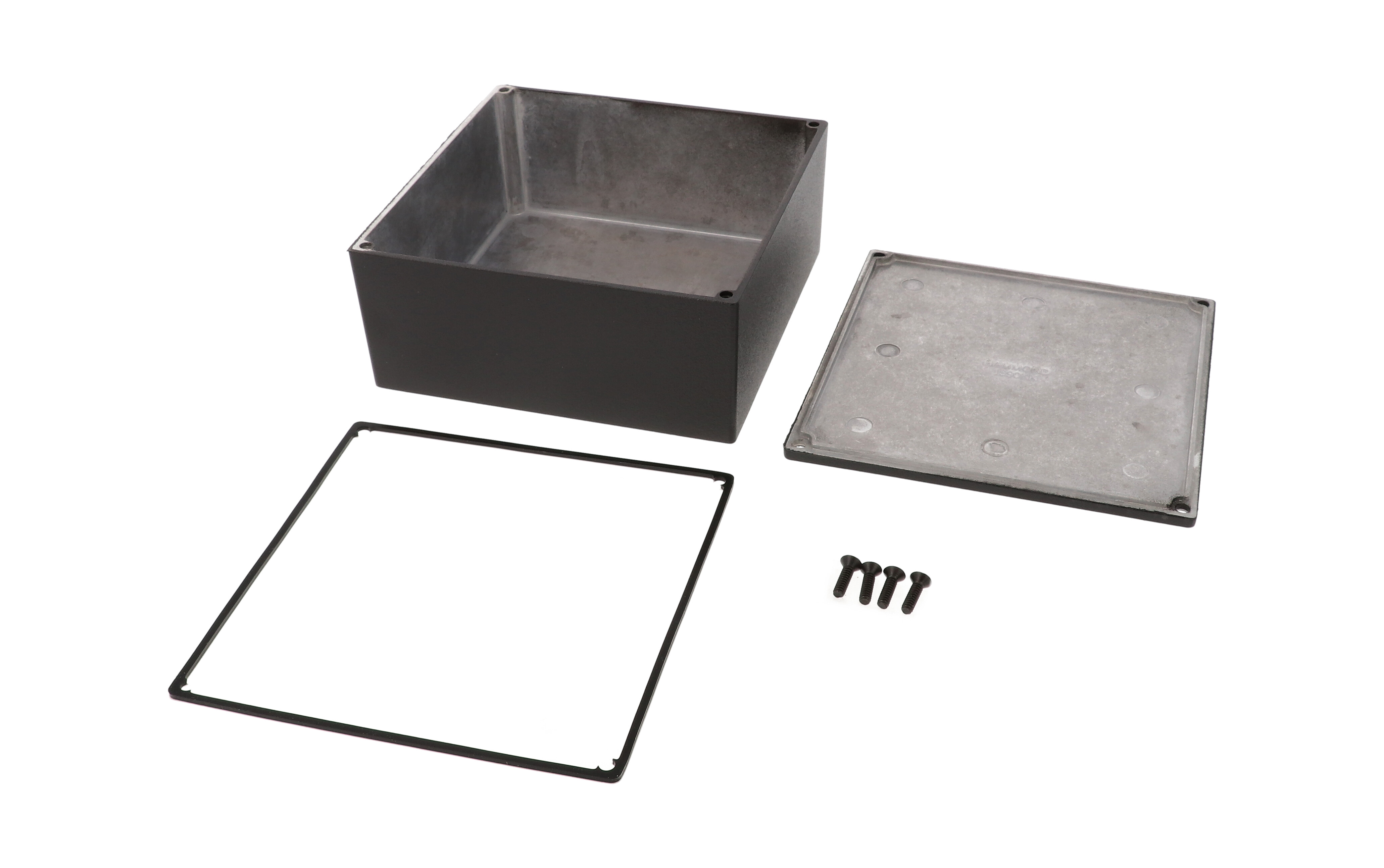 1590WKKBK black textured IP65 watertight diecast enclosure, 125 x 125 x 57 mm