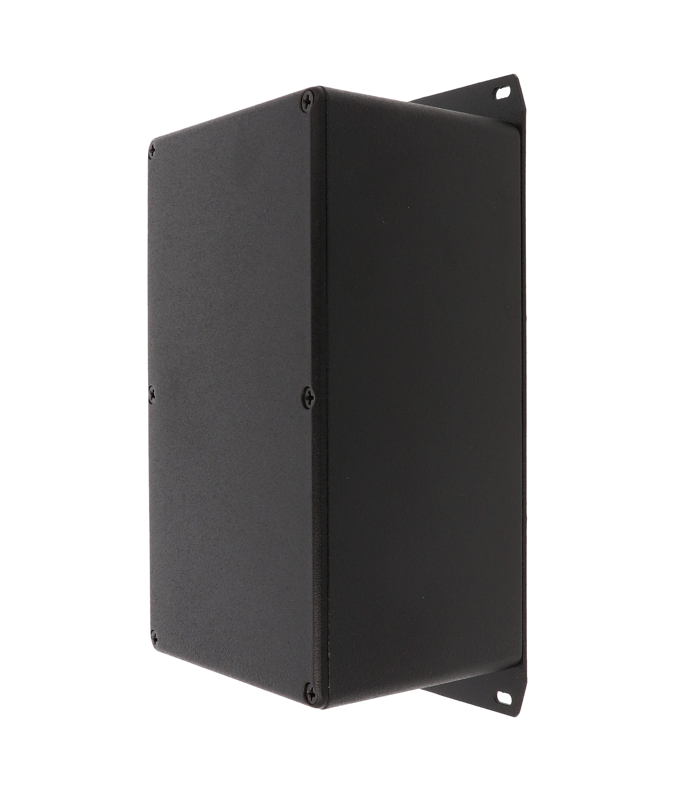 1590EFBK textured black diecast aluminum enclosure with welded bottom mounting flange