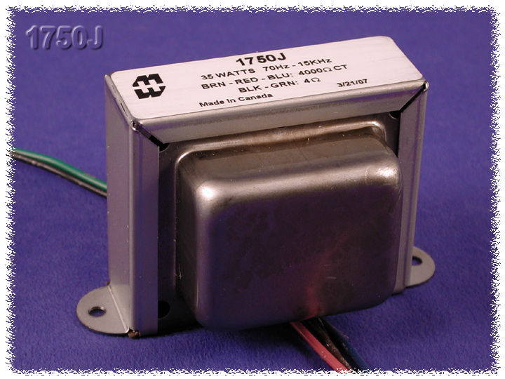 1750J — Output transformer, guitar amp, 4,000 C.T. ohm pri., 4 ohm sec., 40W