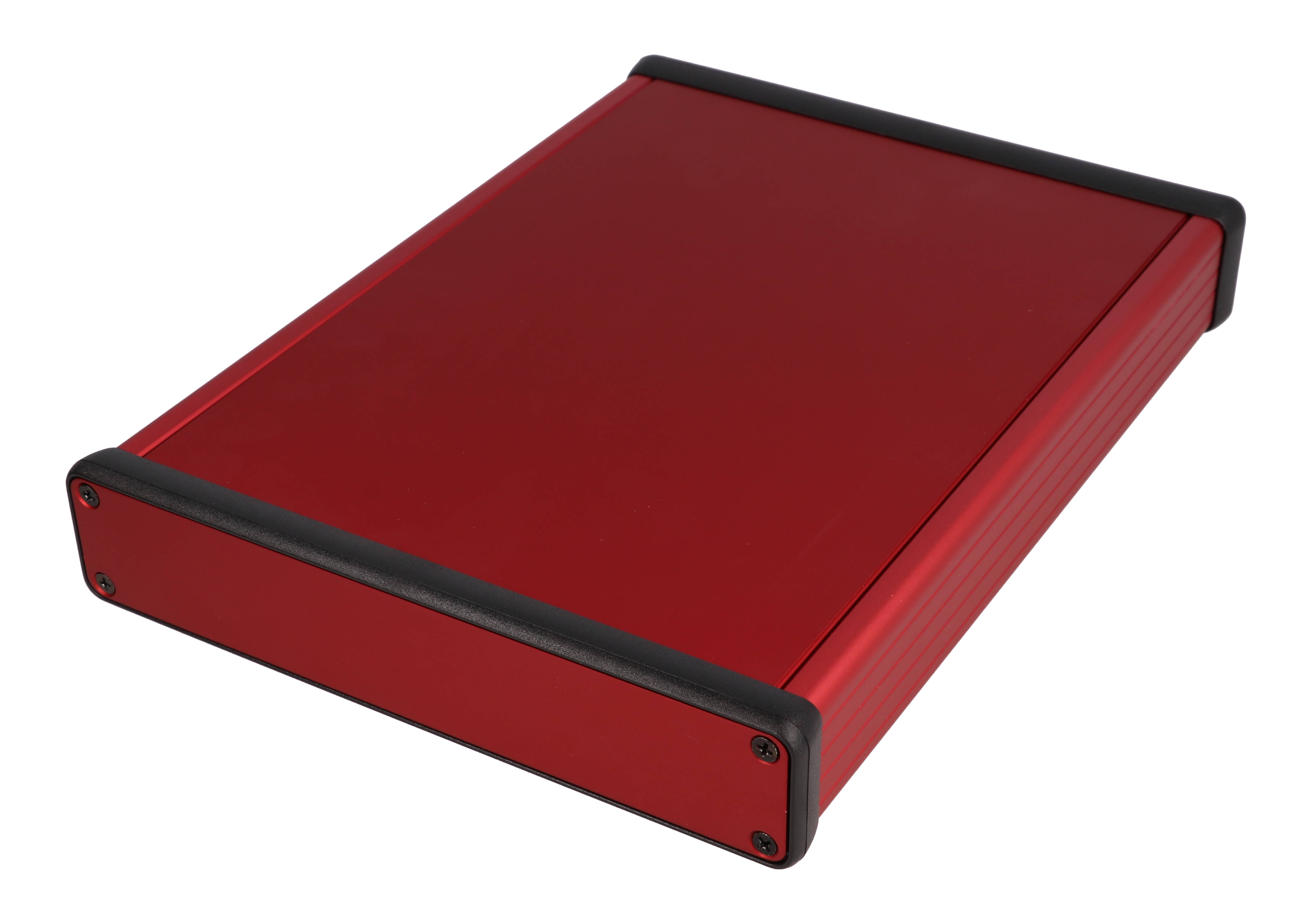 1455R2201RD — red extruded aluminum enclosure w/ metal end panels