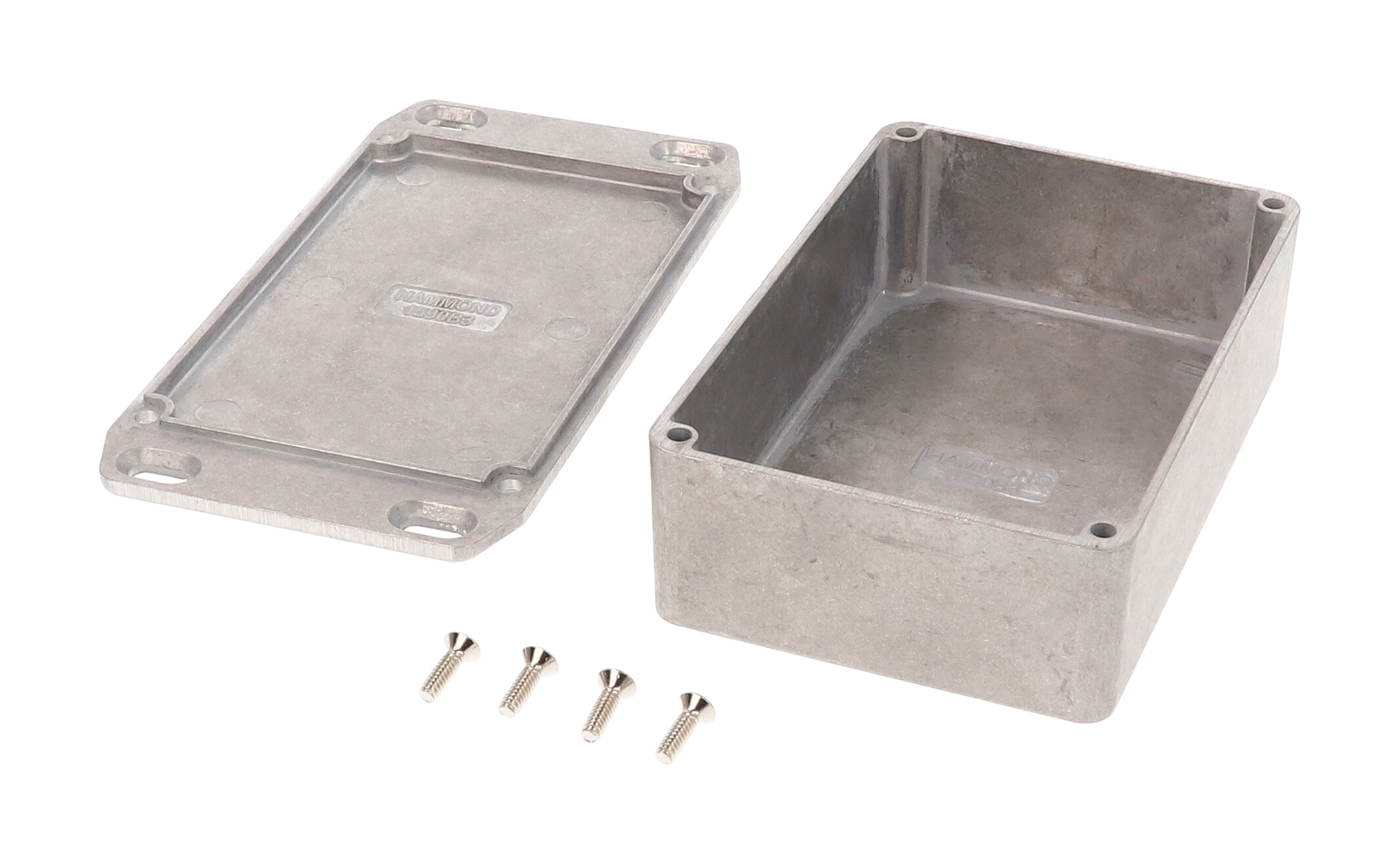 1590B3FL natural diecast aluminum enclosure with wall-mounting flanged lid