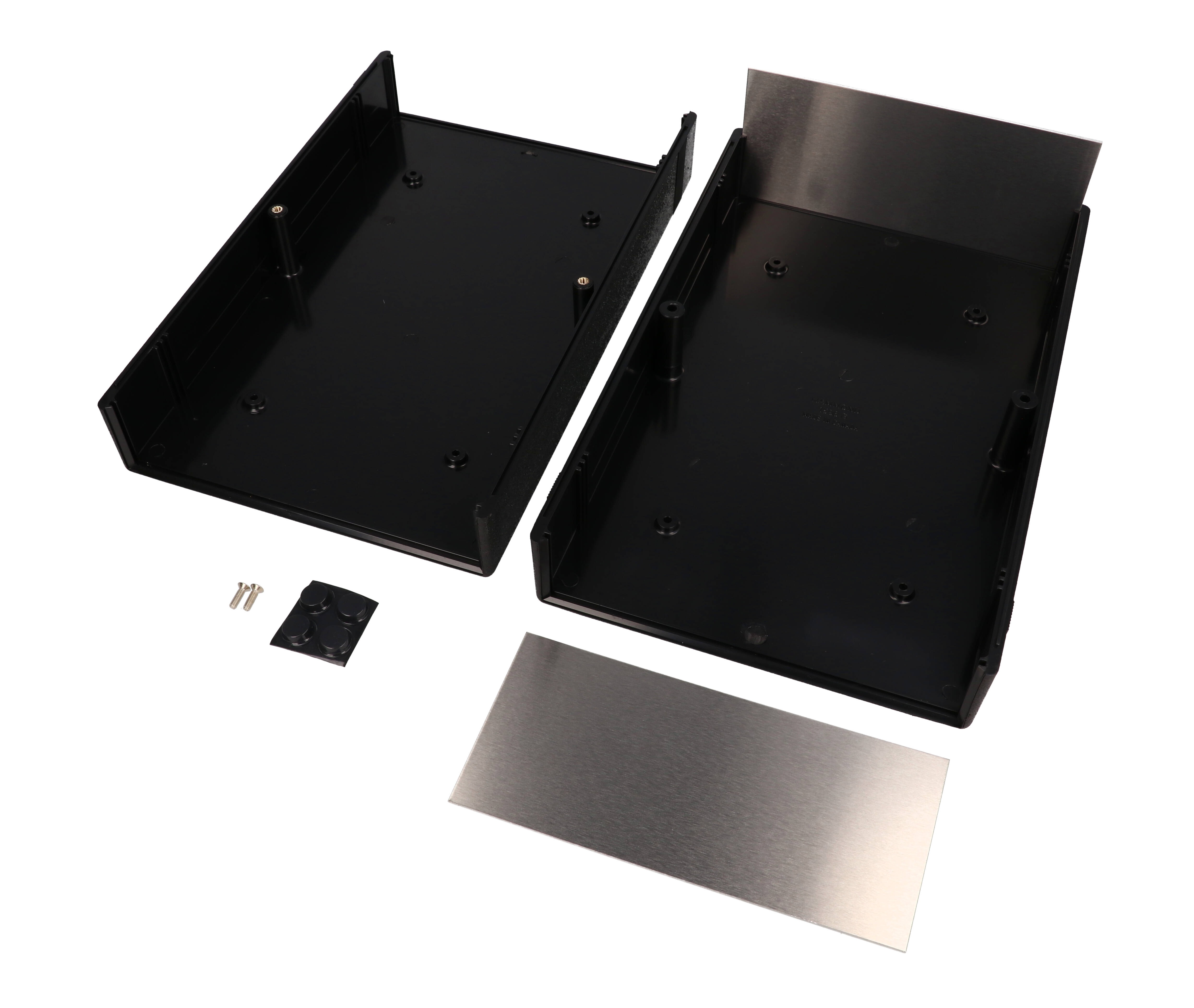1598GBK black flame retardant ABS instrument case with brushed aluminum end panels