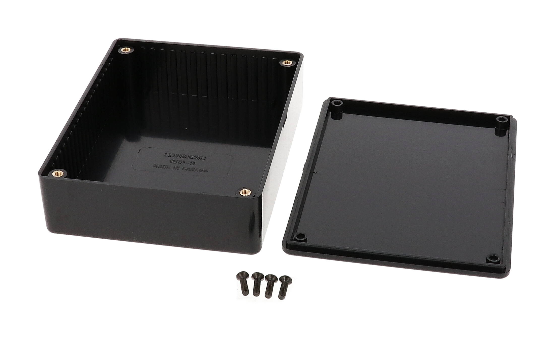 1591GBK black flame retardant ABS enclosure with lid, 121 x 94 x 34 mm