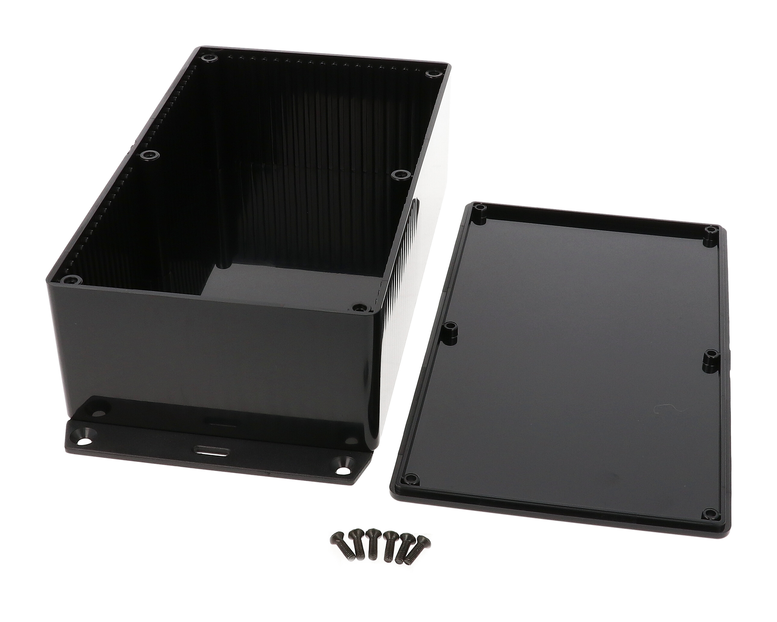 1591EF2SBK black general purpose ABS enclosure with bottom mounting flange
