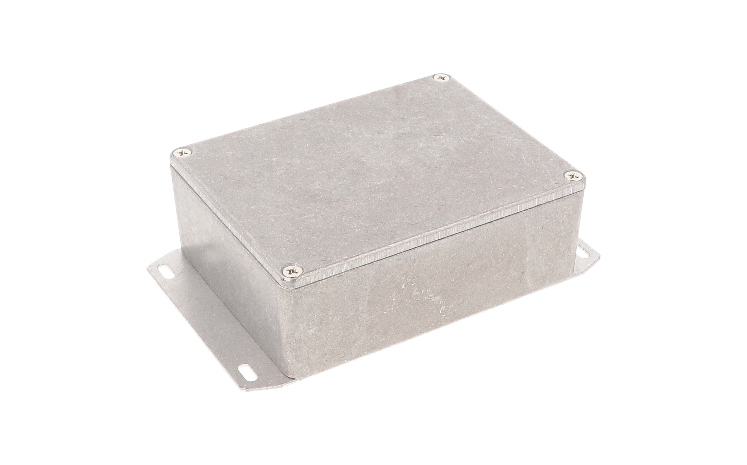 1590BBSF natural finish diecast aluminum enclosure with welded bottom mounting flange