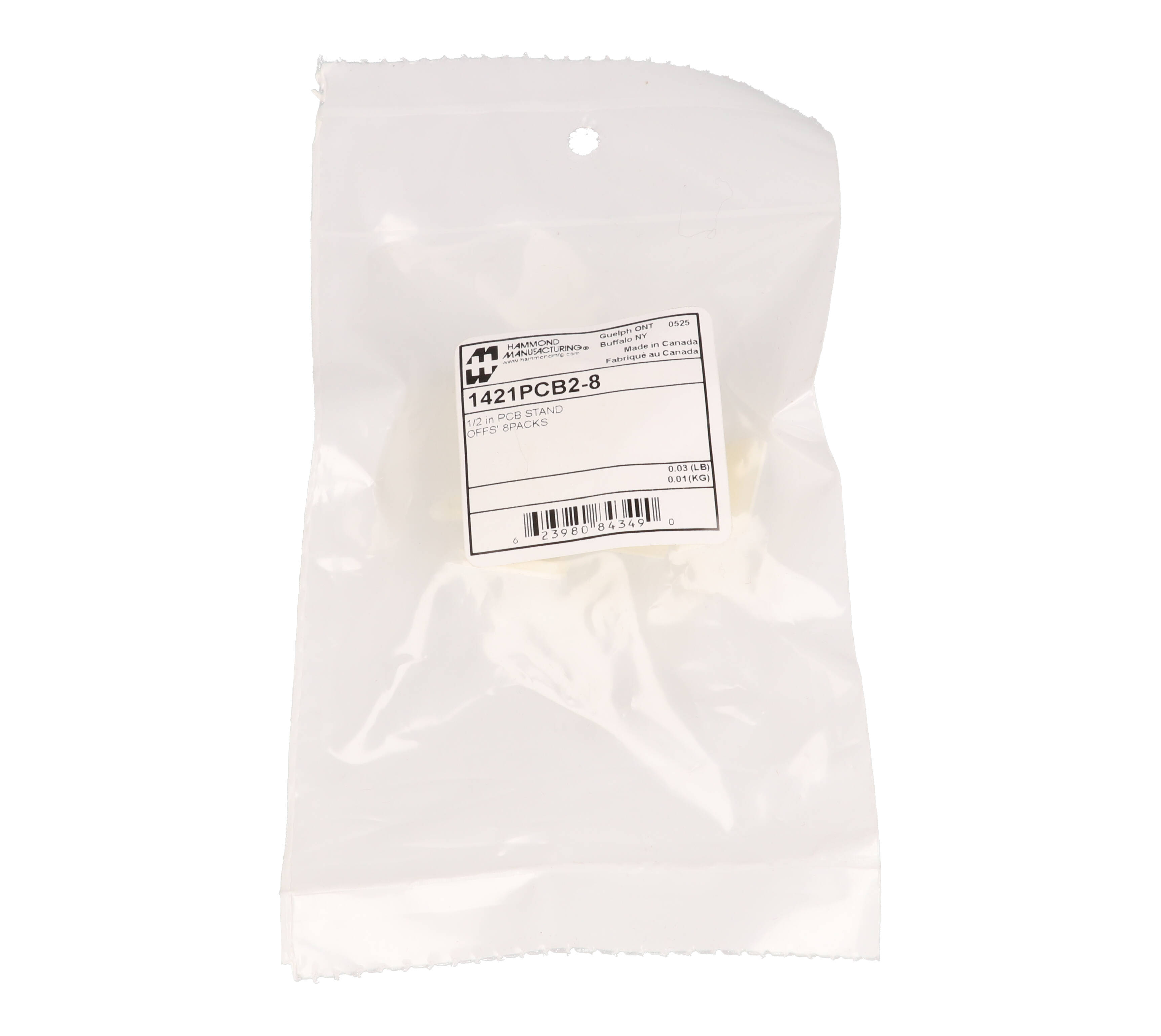 1421PCB2-8 white nylon 1/2 in self-adhesive PCB standoffs, pack of 8