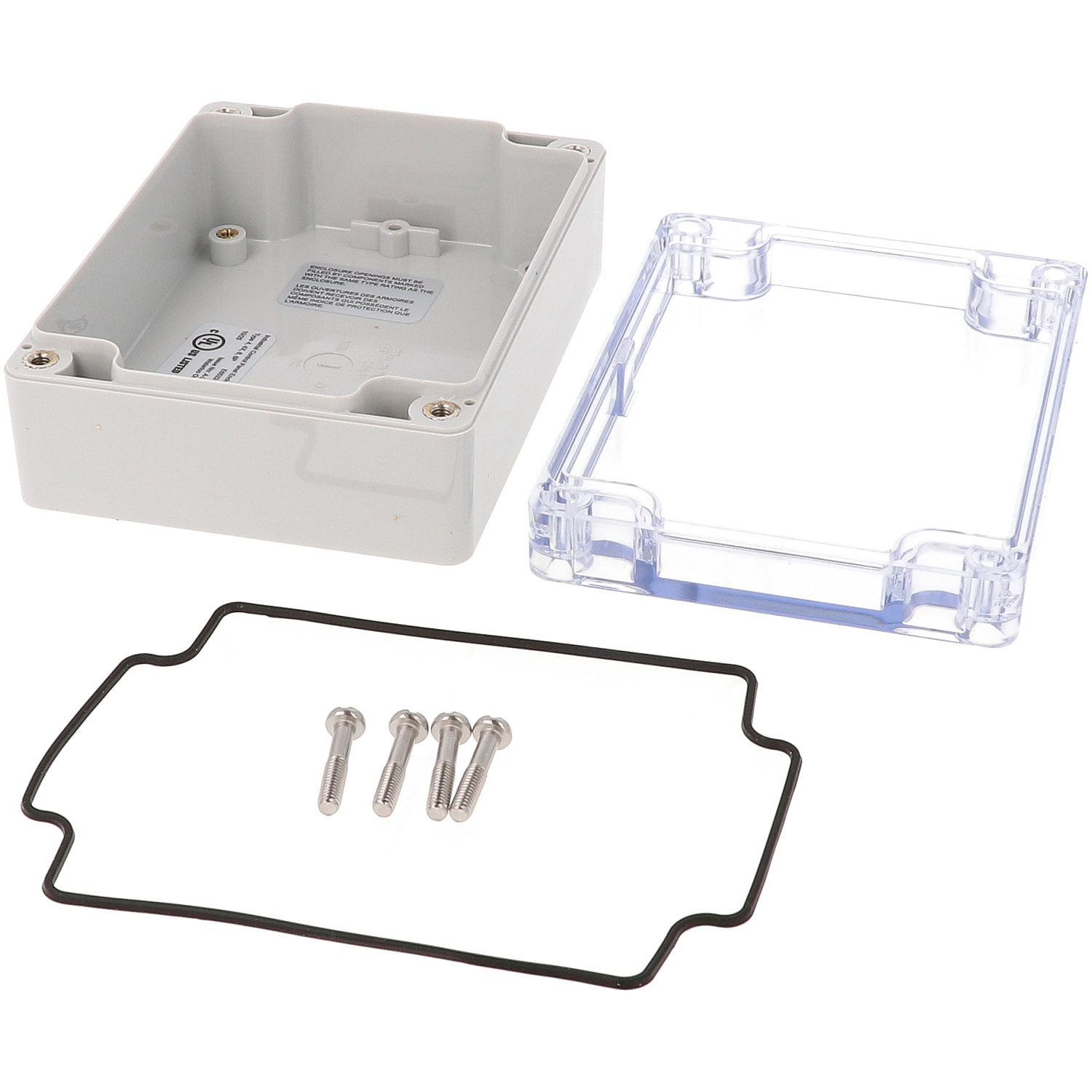 1554FL2GYCL low-profile gray polycarbonate enclosure with transparent clear lid