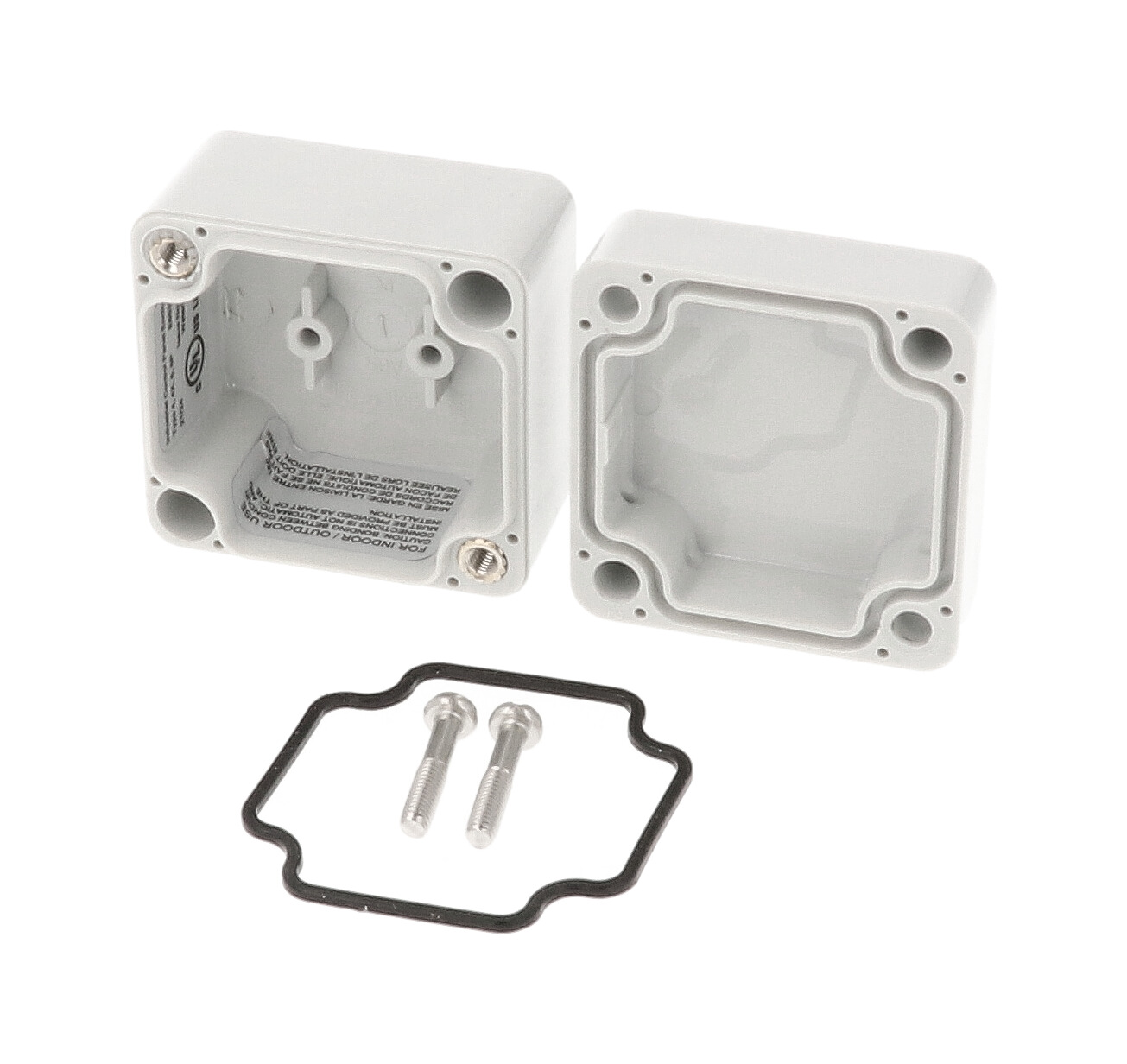 1555A2GY light gray polycarbonate enclosure with styled lid, 52 x 50 x 40 mm