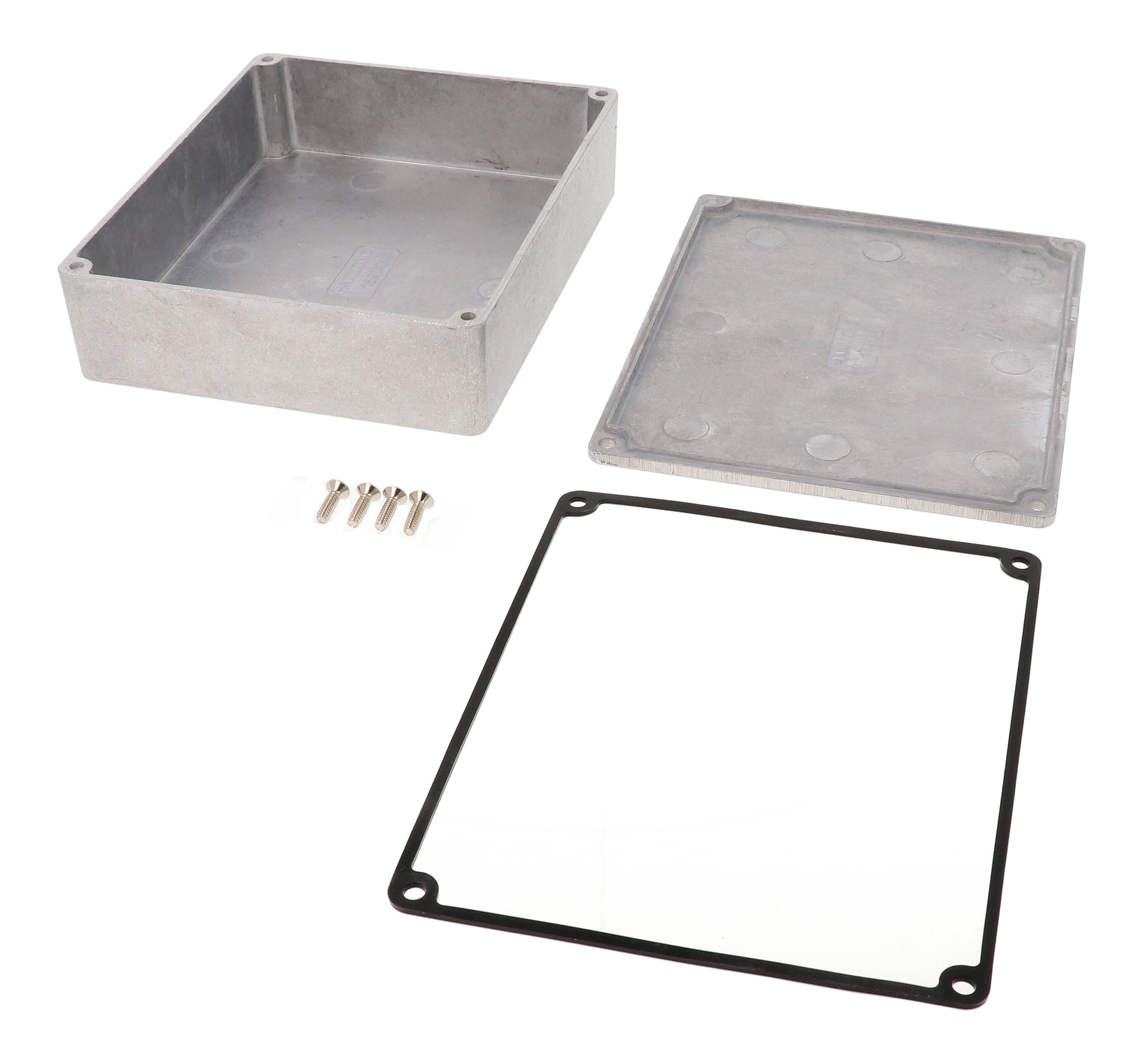 1590WXX natural aluminum watertight diecast aluminum enclosure without mounting flanges, 145 mm x 121 mm x 39 mm — view 2