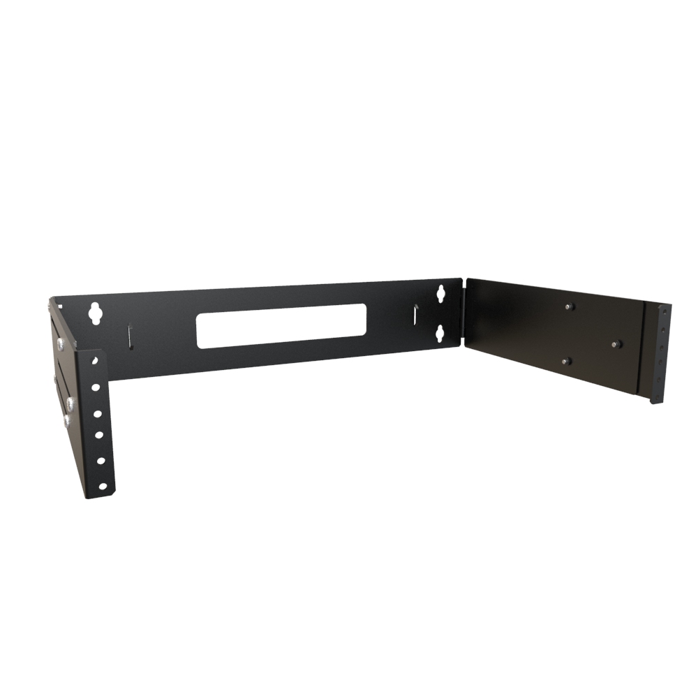 APB19007BK1 4U adjustable depth hinged wall-mount rack in RAL9005 black steel with 19 in tapped 10-32 rails — view 2