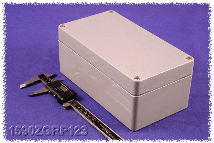 1590ZGRP123 gray glass reinforced polyester watertight enclosure, 220 x 120 x 90 mm