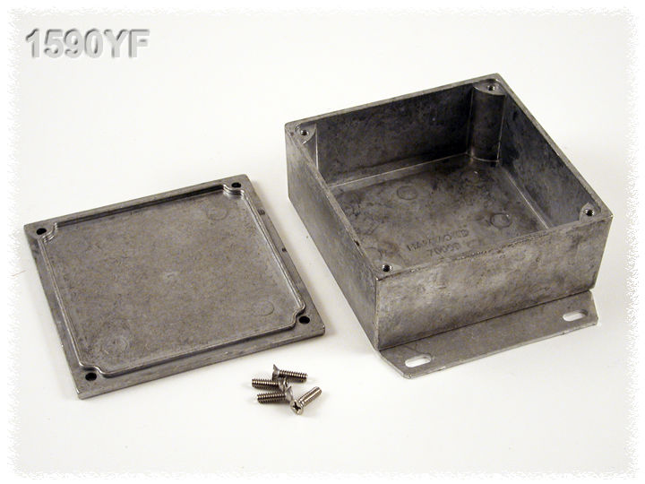 1590YF natural diecast aluminum enclosure with welded flanged bottom plate