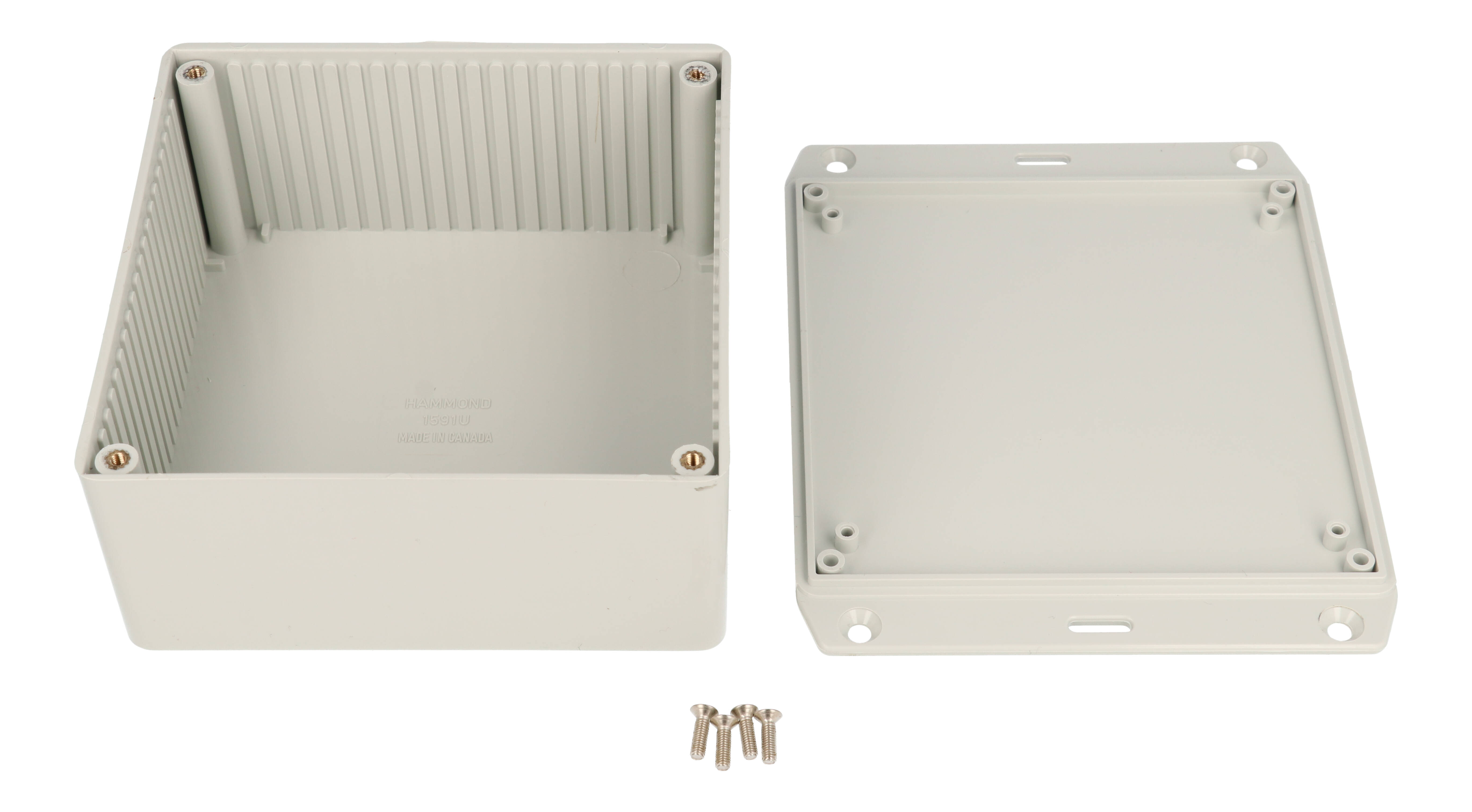 1591UFLGY light gray flame retardant ABS enclosure with flanged mounting lid