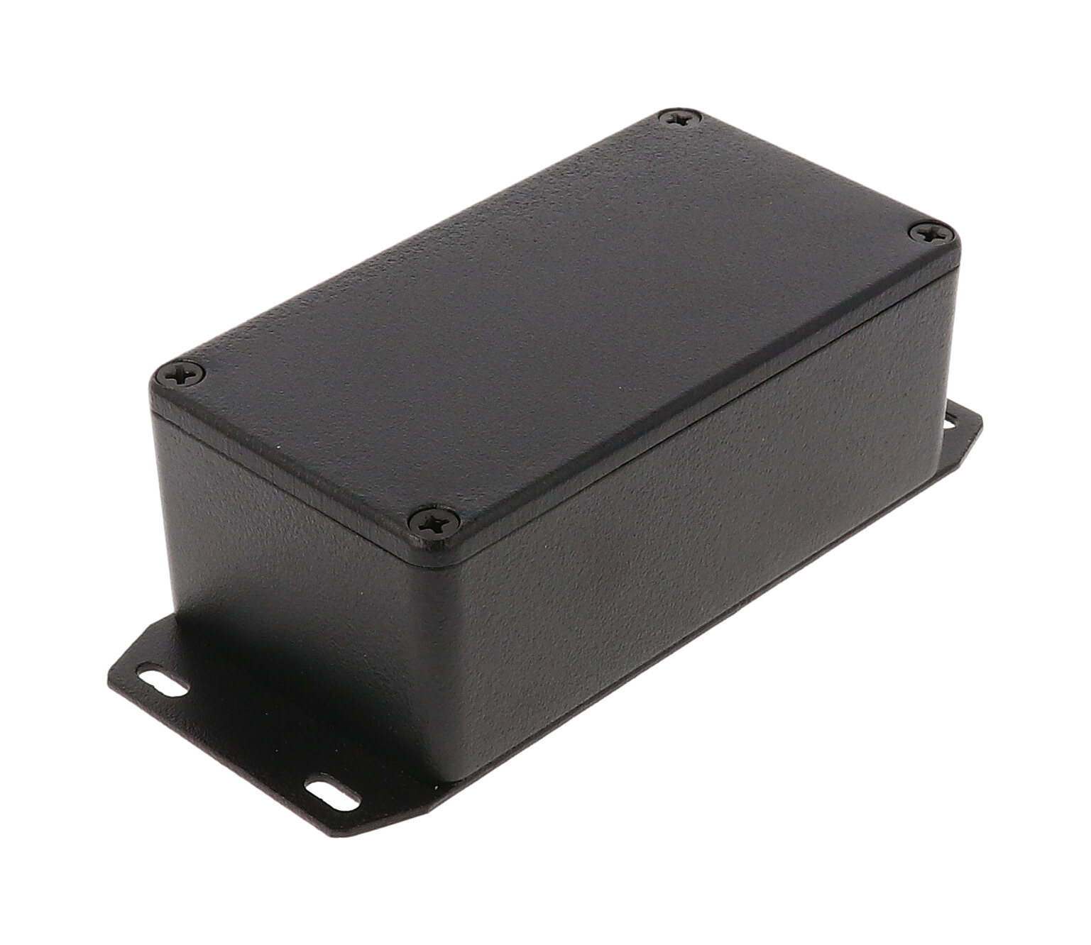 1590BSFBK black textured diecast aluminum enclosure with welded bottom flange
