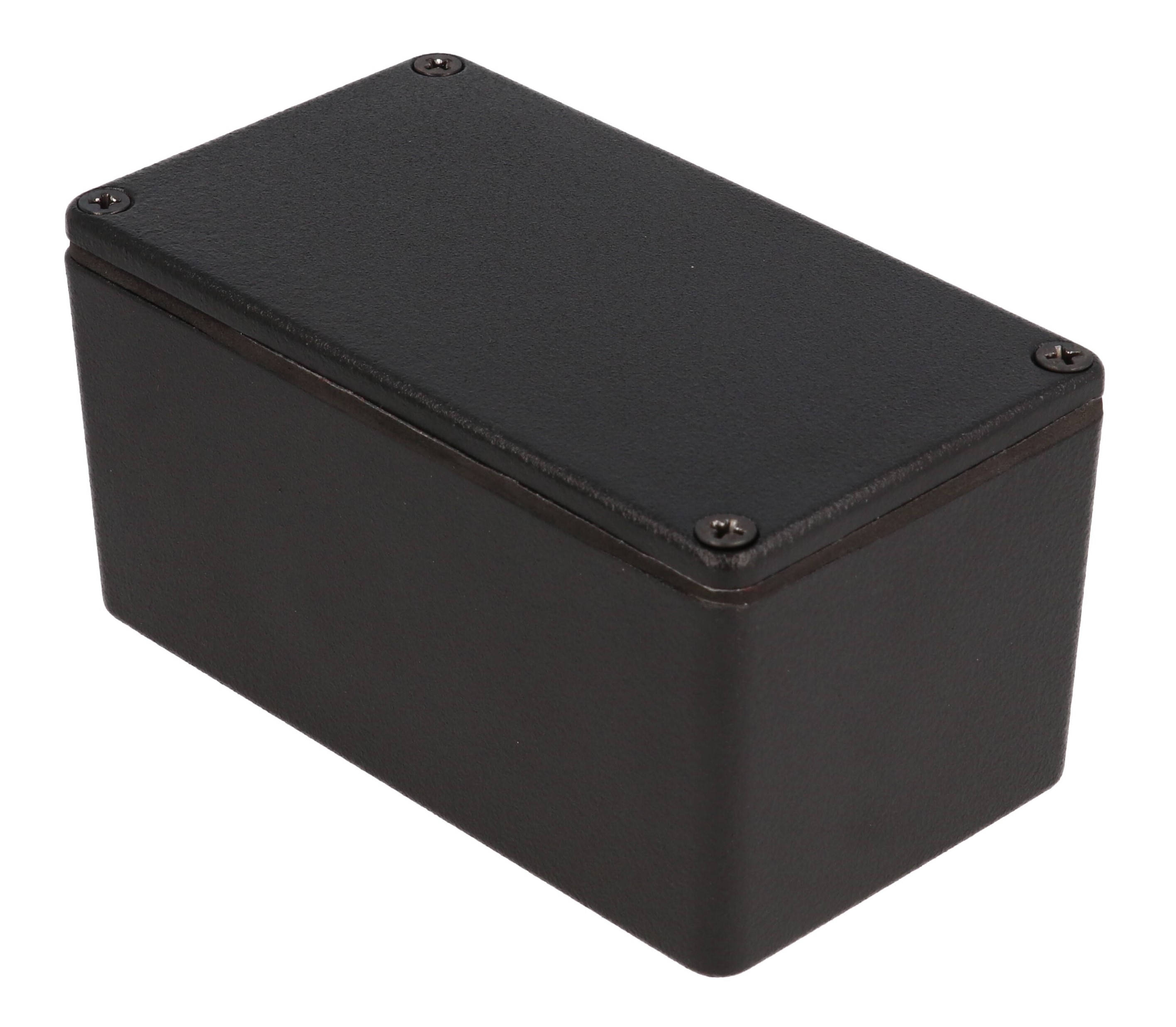 1550WDBK black watertight diecast aluminum enclosure, 115 x 64 x 55 mm, with screw-down lid