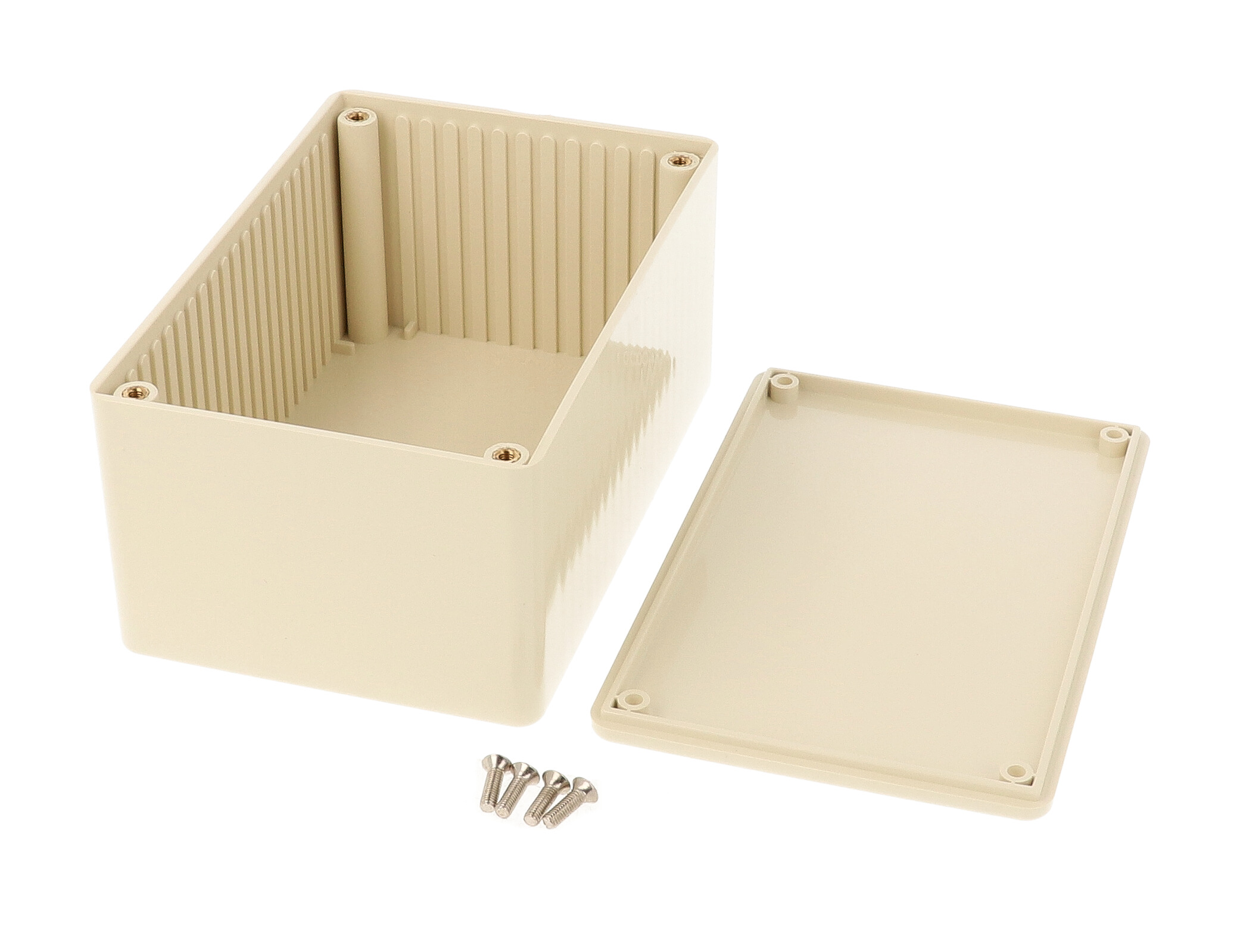 1591TBG beige flame retardant ABS plastic enclosure with card guides, 120 x 80 x 59 mm