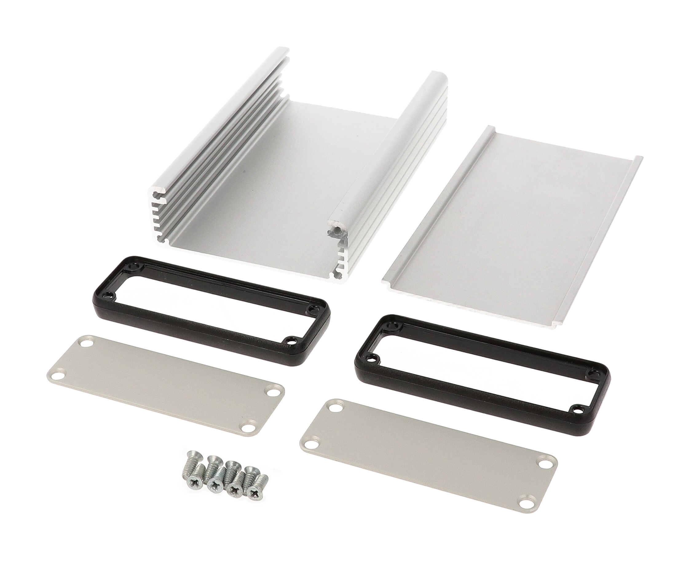 1455J1201 clear anodized extruded aluminum enclosure, 120 x 78 x 27 mm, with aluminum end panels and open bezels