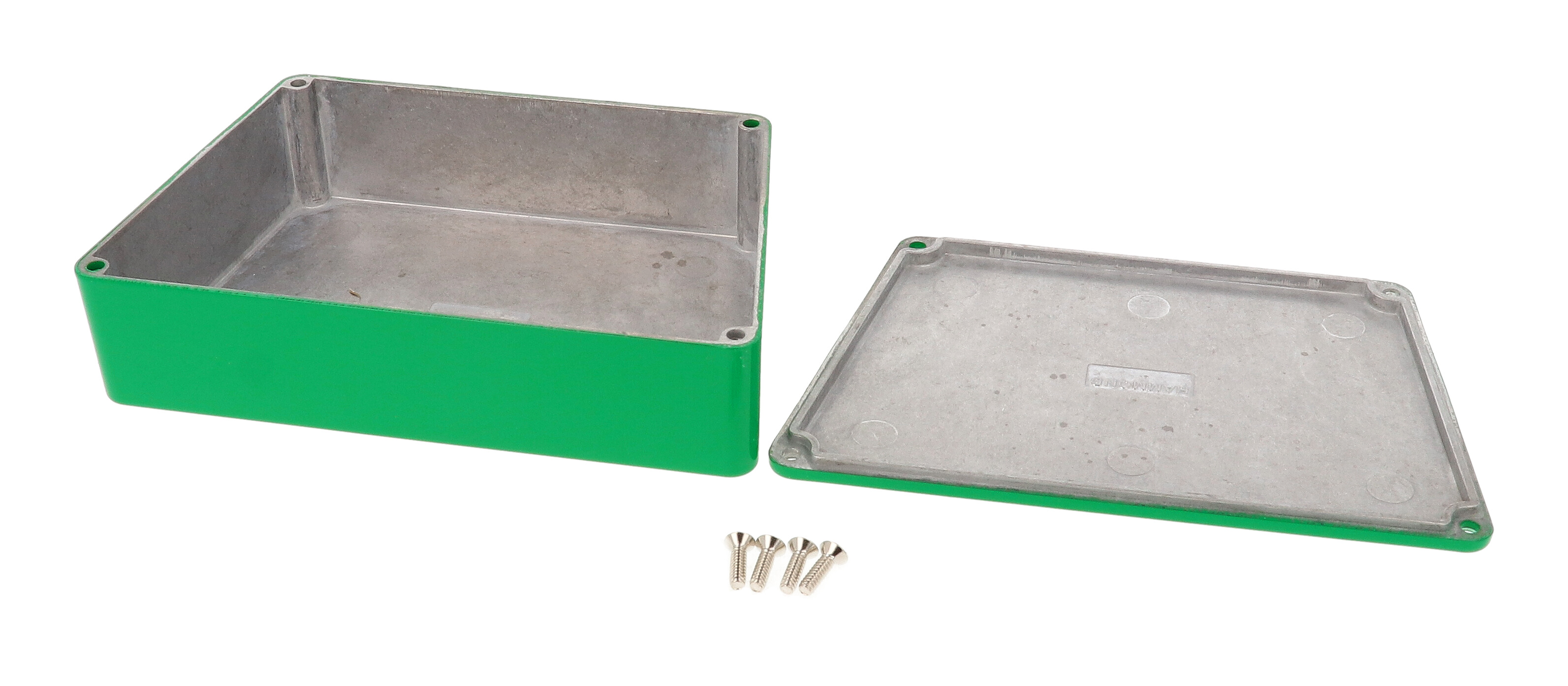 1590TRPCGR green powder coated wide trapezoid diecast aluminum stomp box enclosure
