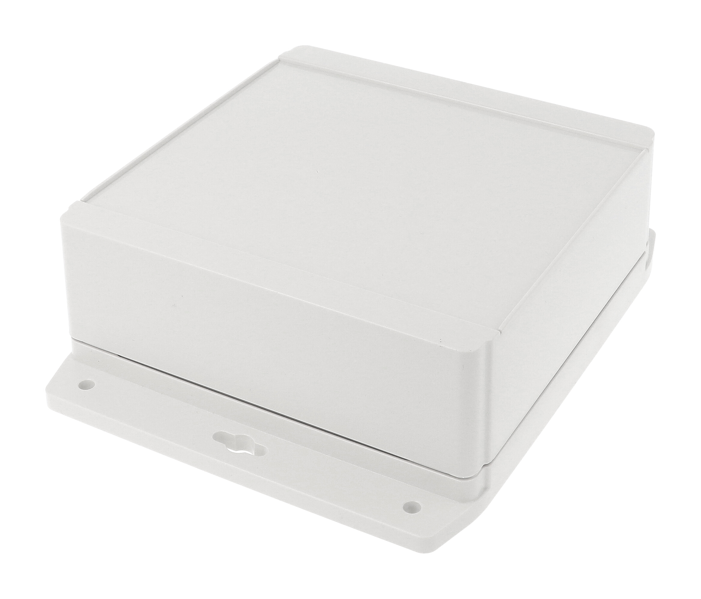 1555R2F42GY deep light gray polycarbonate flanged enclosure, 160 x 160 x 63 mm