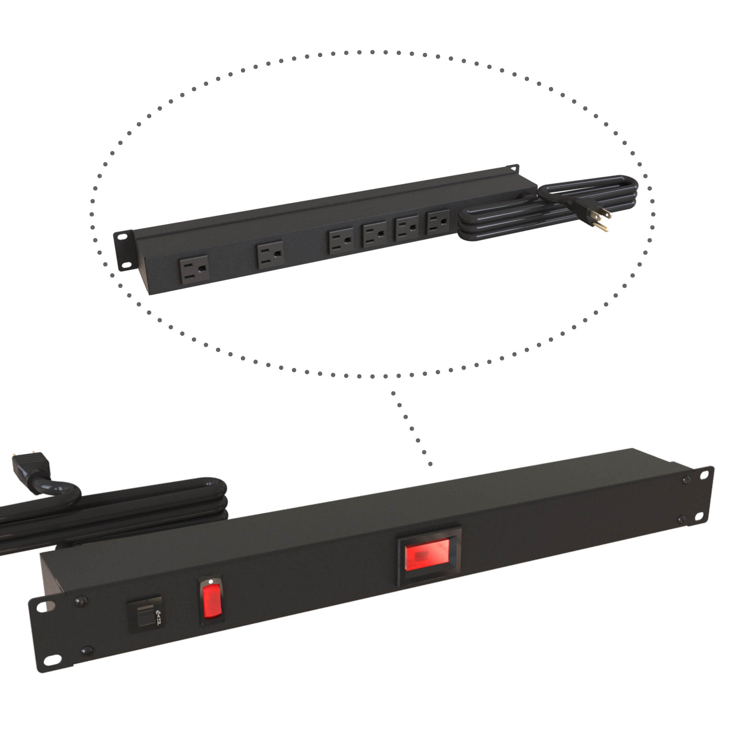 Hammond 1583H6A1BKAM 1U 19-inch black rack mount PDU with LED ammeter, lighted on/off switch and six rear 5-15R outlets