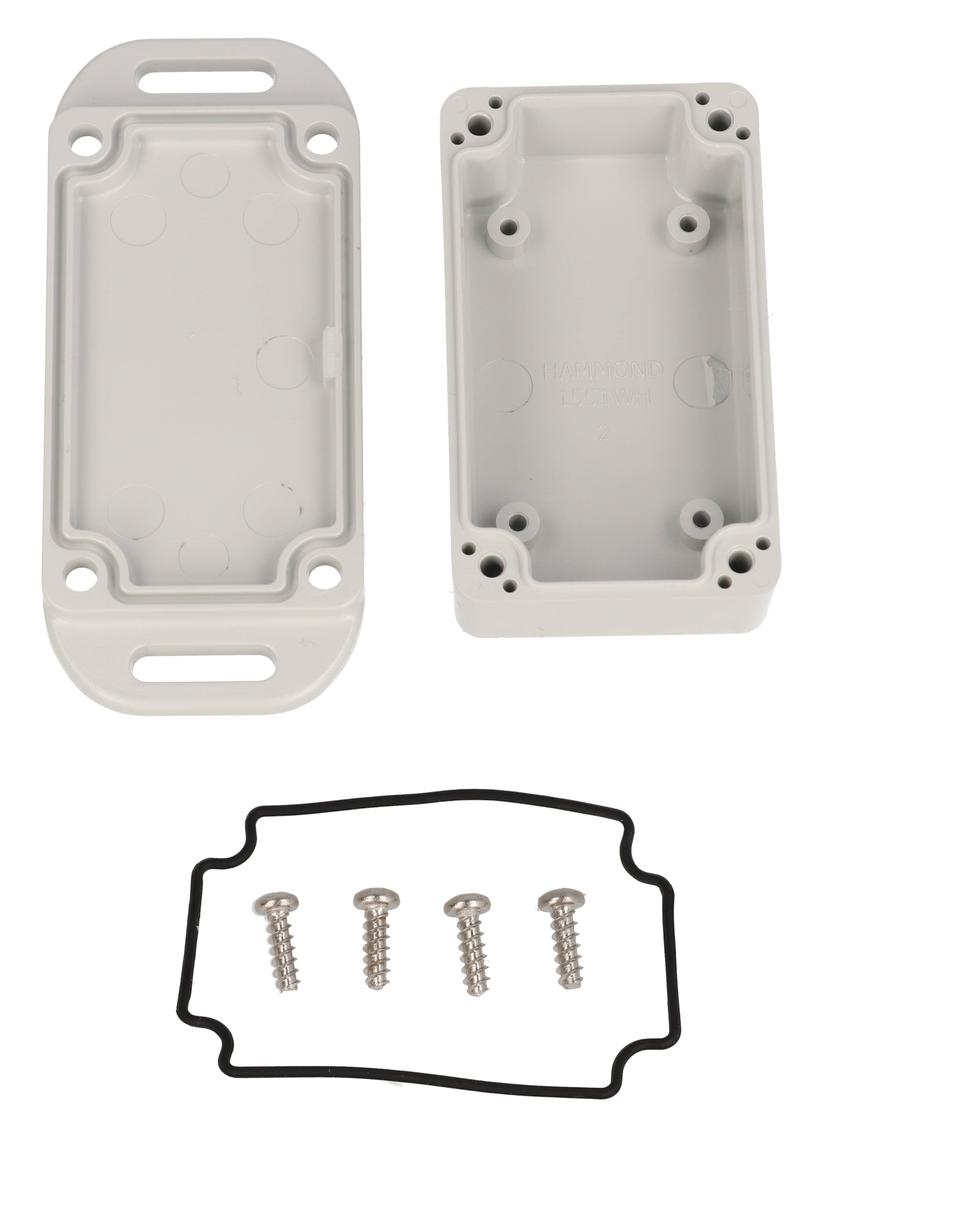 1551WHFLGY light gray flanged IP68 watertight polycarbonate miniature enclosure with lid