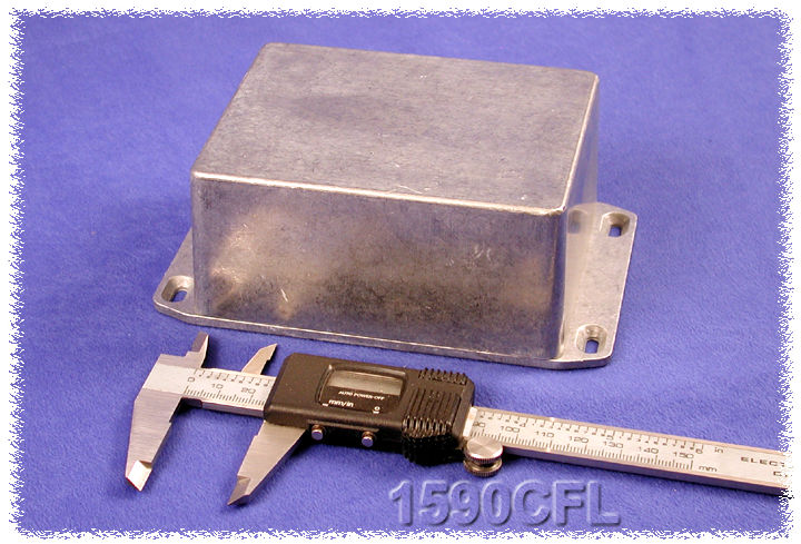 1590CFL natural diecast aluminum enclosure with flanged wall-mounting lid, 119 x 94 x 56 mm