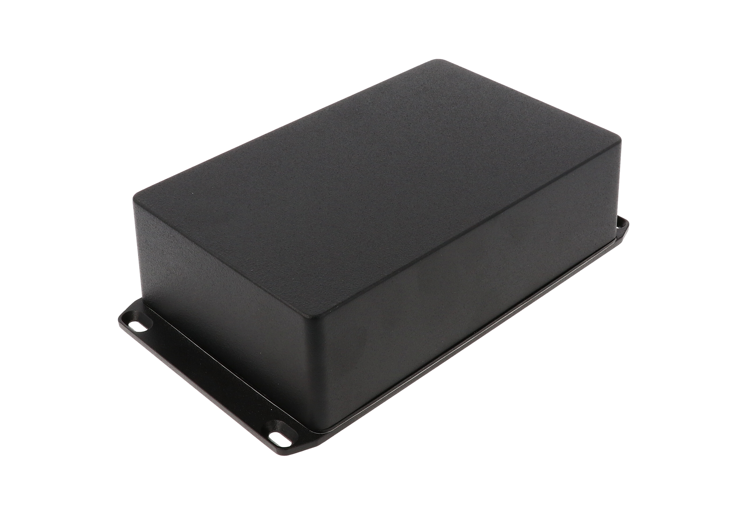 1590WDFLBK textured black watertight diecast aluminum enclosure, 188 mm x 119 mm x 56 mm, with flanged lid