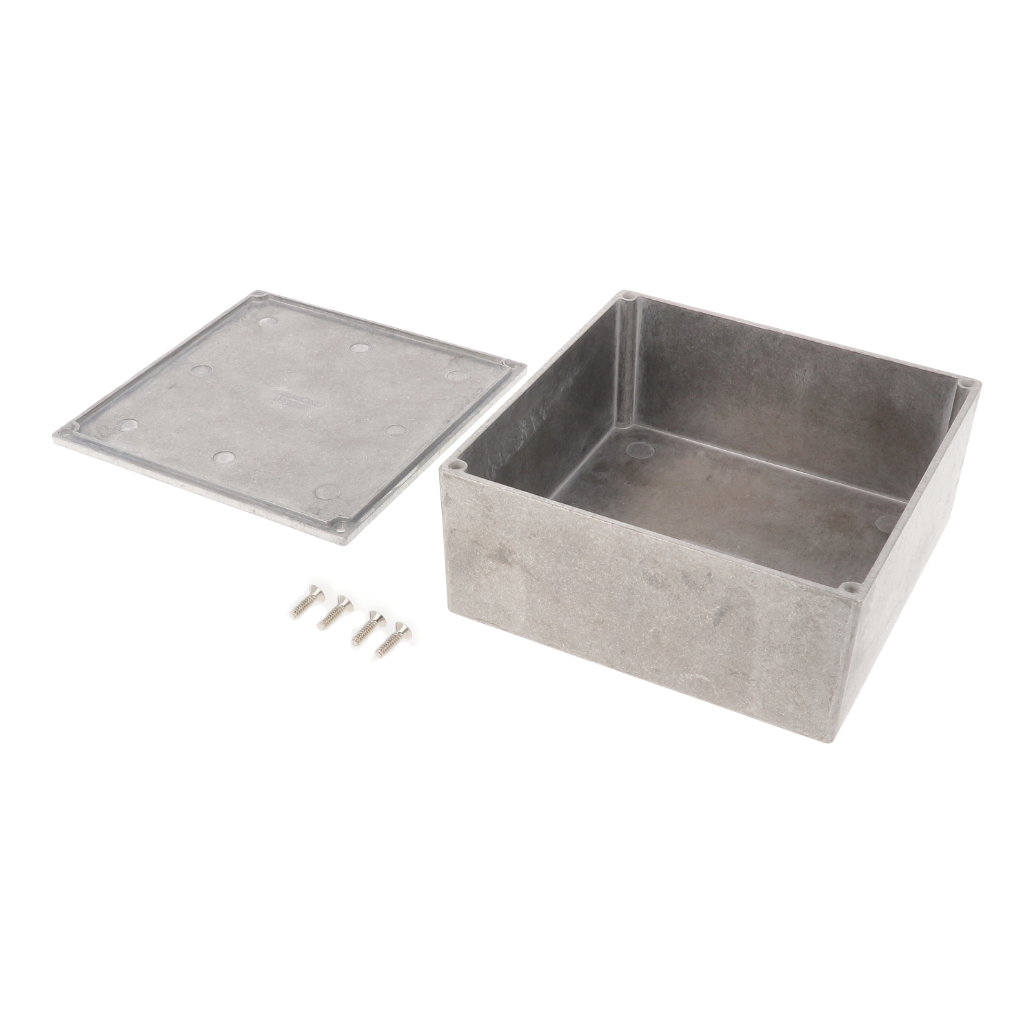 1590KK natural diecast aluminum enclosure, 125 x 125 x 57 mm, low-profile square box with lid
