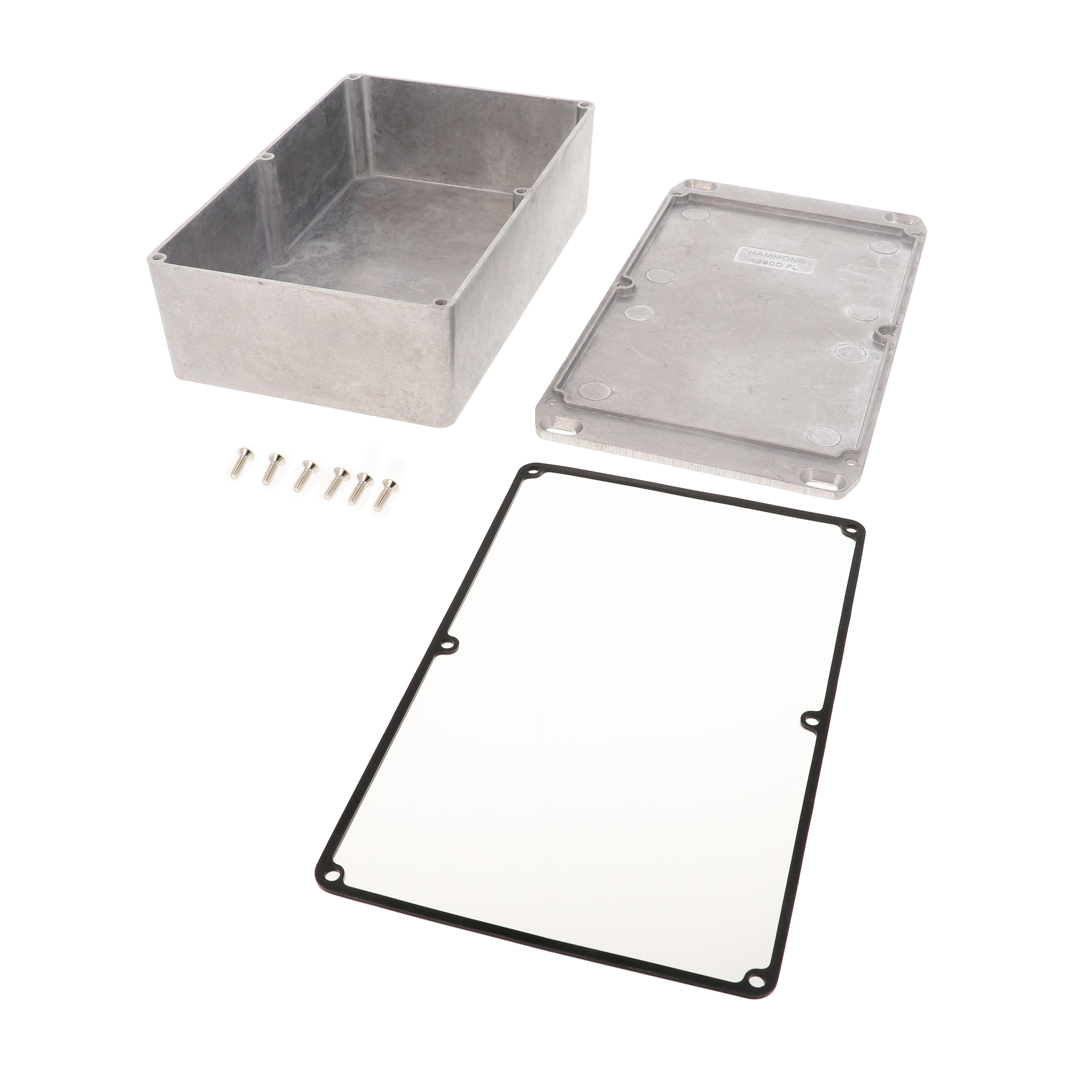 1590WDFL natural aluminum watertight diecast aluminum enclosure, 188 mm x 119 mm x 56 mm, with flanged lid