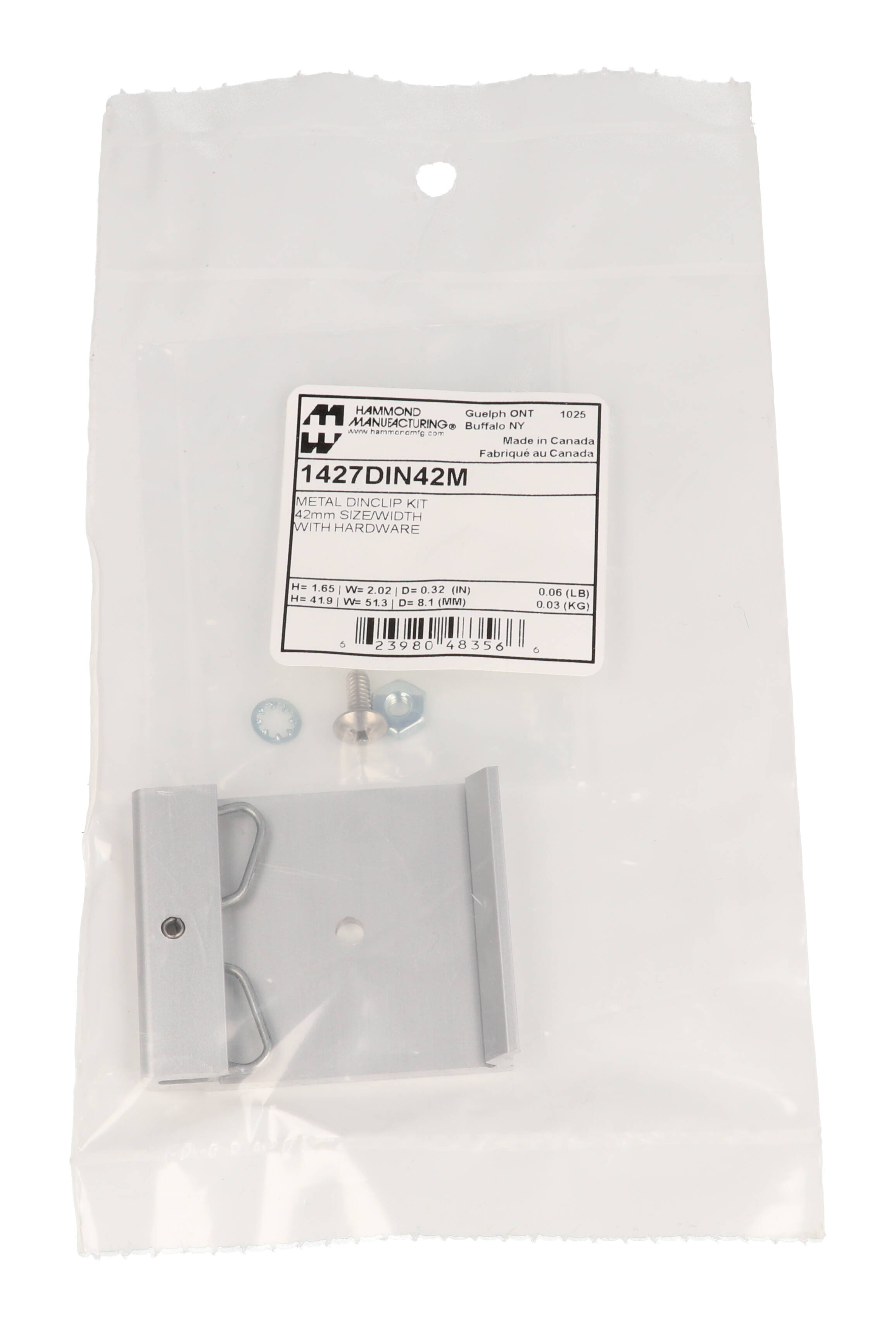 1427DIN42M 42 mm clear anodized aluminum DIN rail clip with hardware