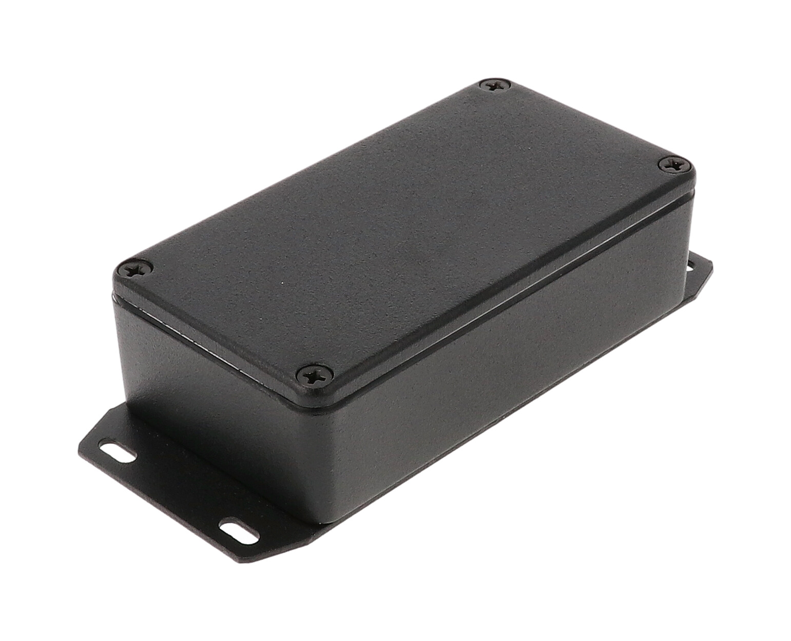 1590WBFBK black textured water-tight diecast aluminum enclosure with flanged bottom plate