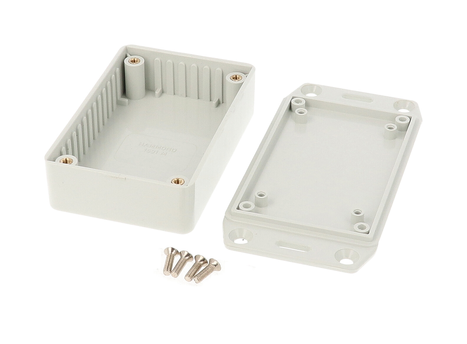 1591MFLGY light gray ABS plastic enclosure with flanged mounting lid