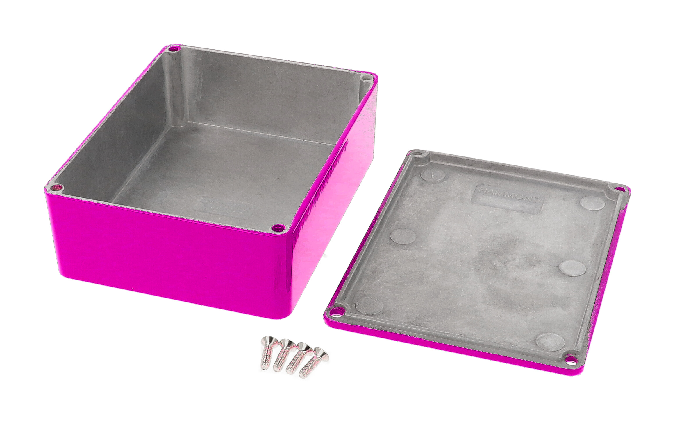 1590BBSPR purple powder coated diecast aluminum stomp box enclosure, 120 x 94 x 42 mm, with lid