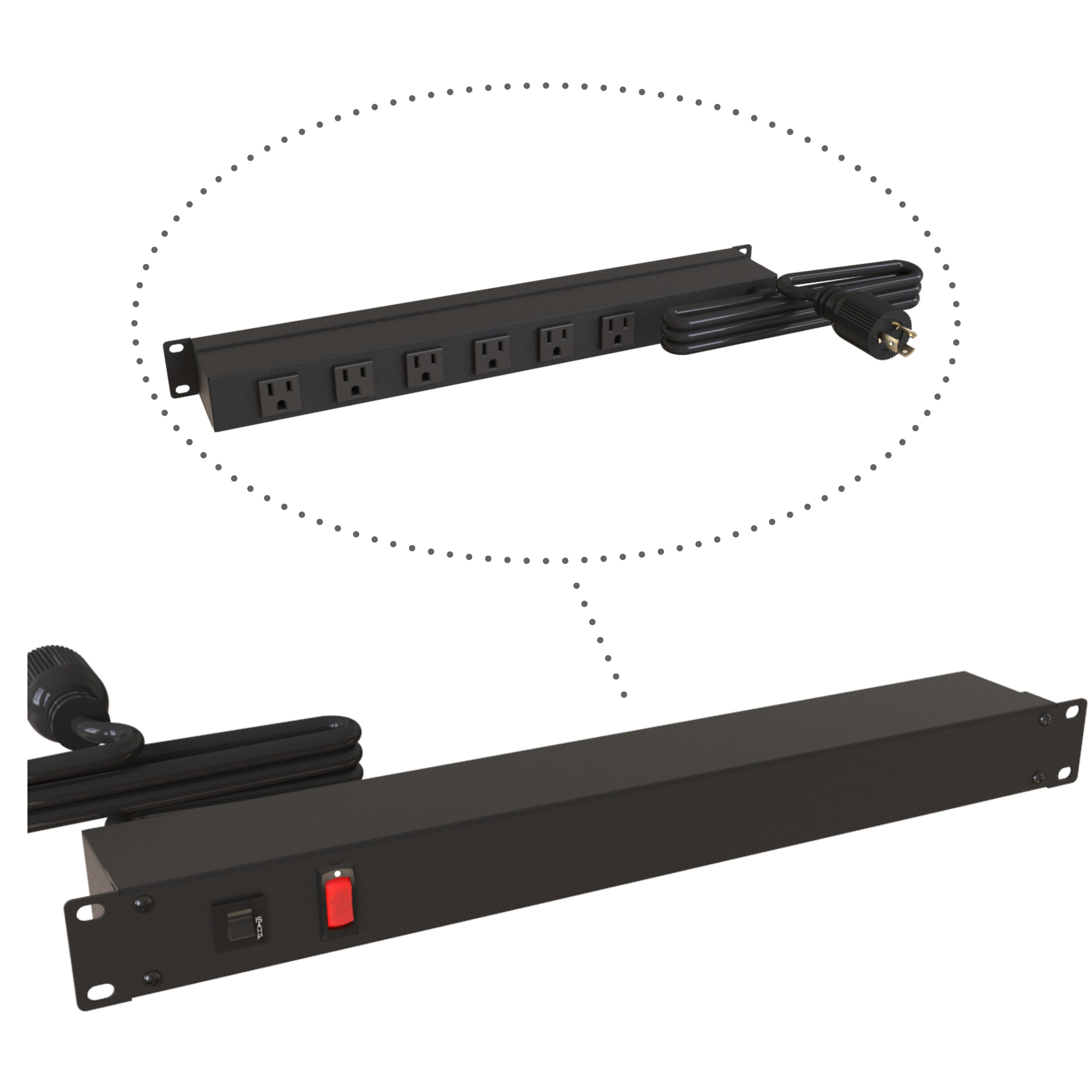 1583H6C1BKRA — 19-inch Rack Mount Outlet Strip, 15A, 6 Outlets, 6 ft cord, Black view 2