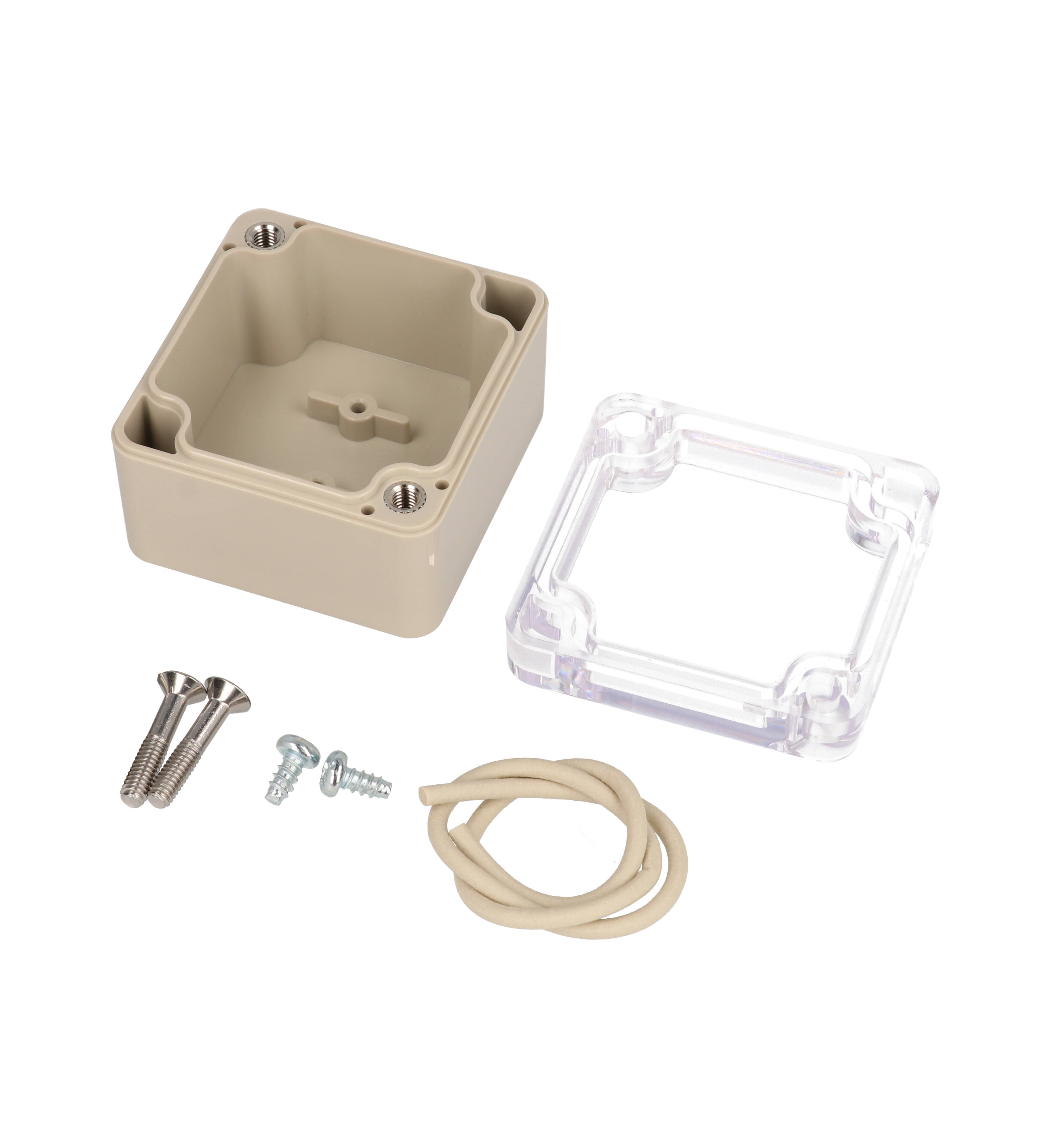 RZ0362C beige ABS water-tight enclosure with clear polycarbonate lid, 52 x 50 x 35 mm