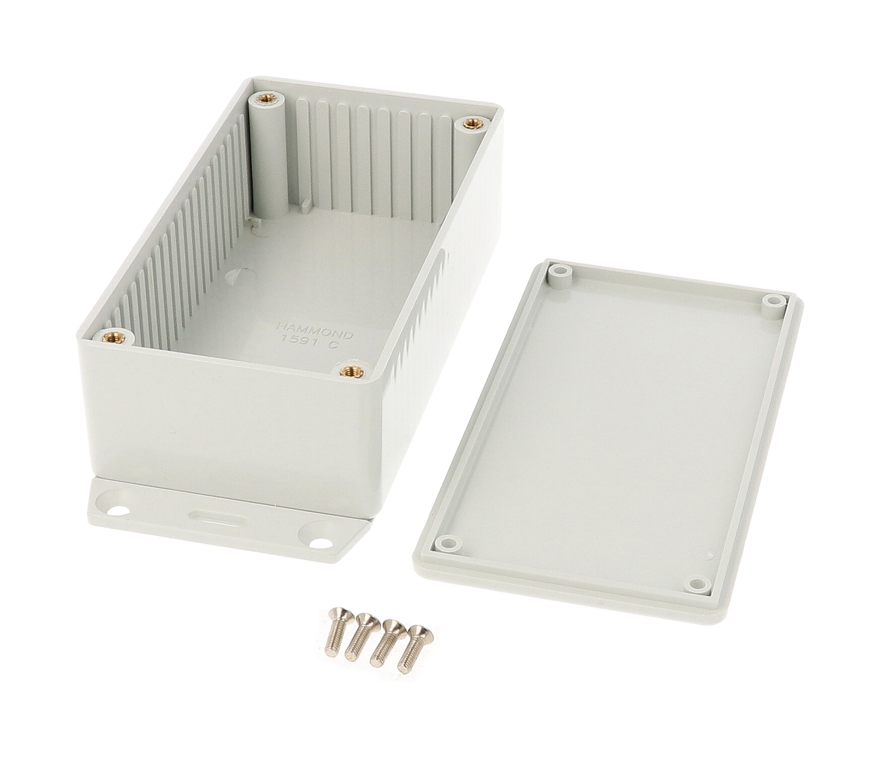 1591CF2GY light gray flame retardant ABS enclosure with bottom flange