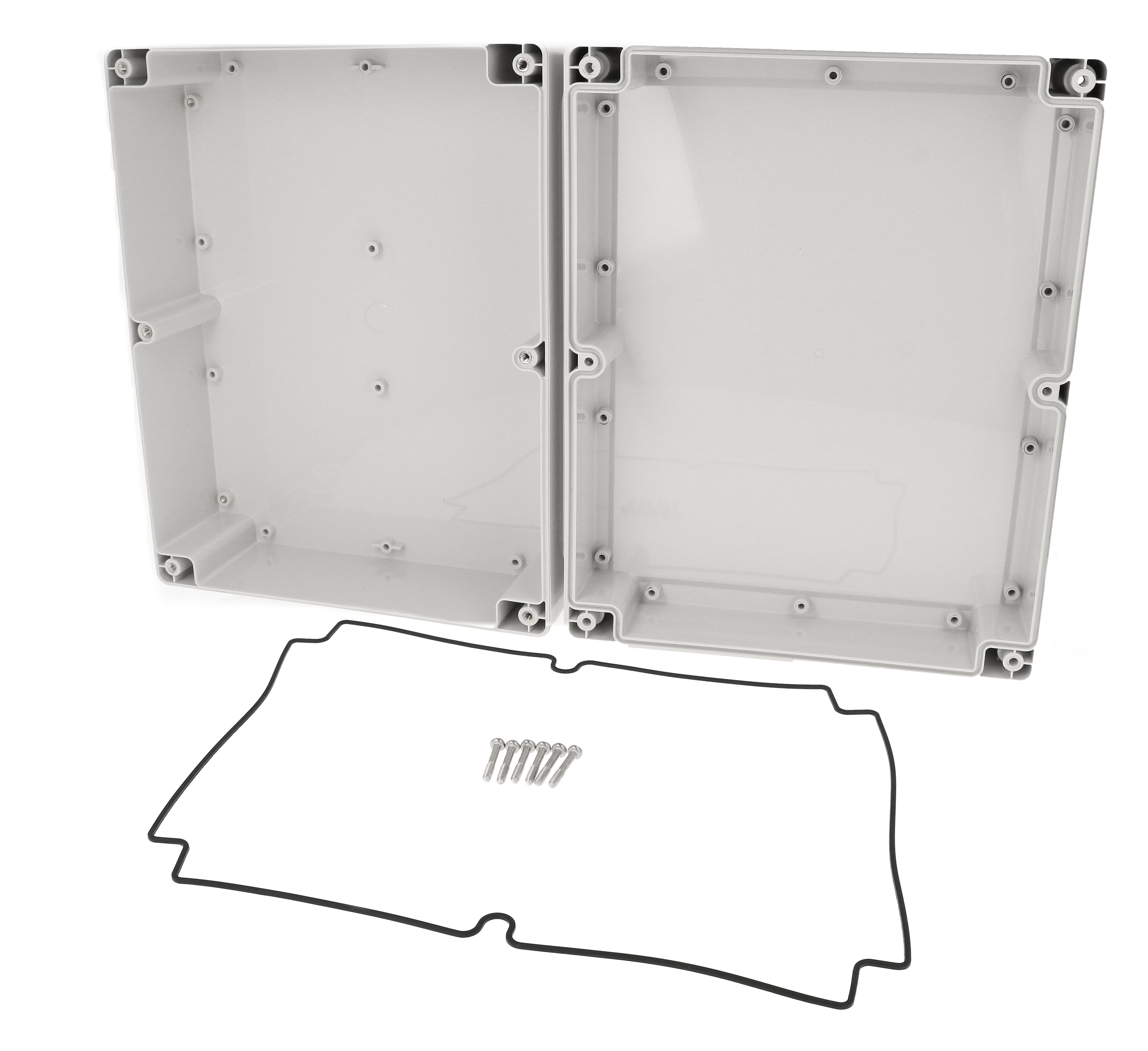 1555YAGY light gray ABS enclosure with styled lid, 300 x 240 x 120 mm