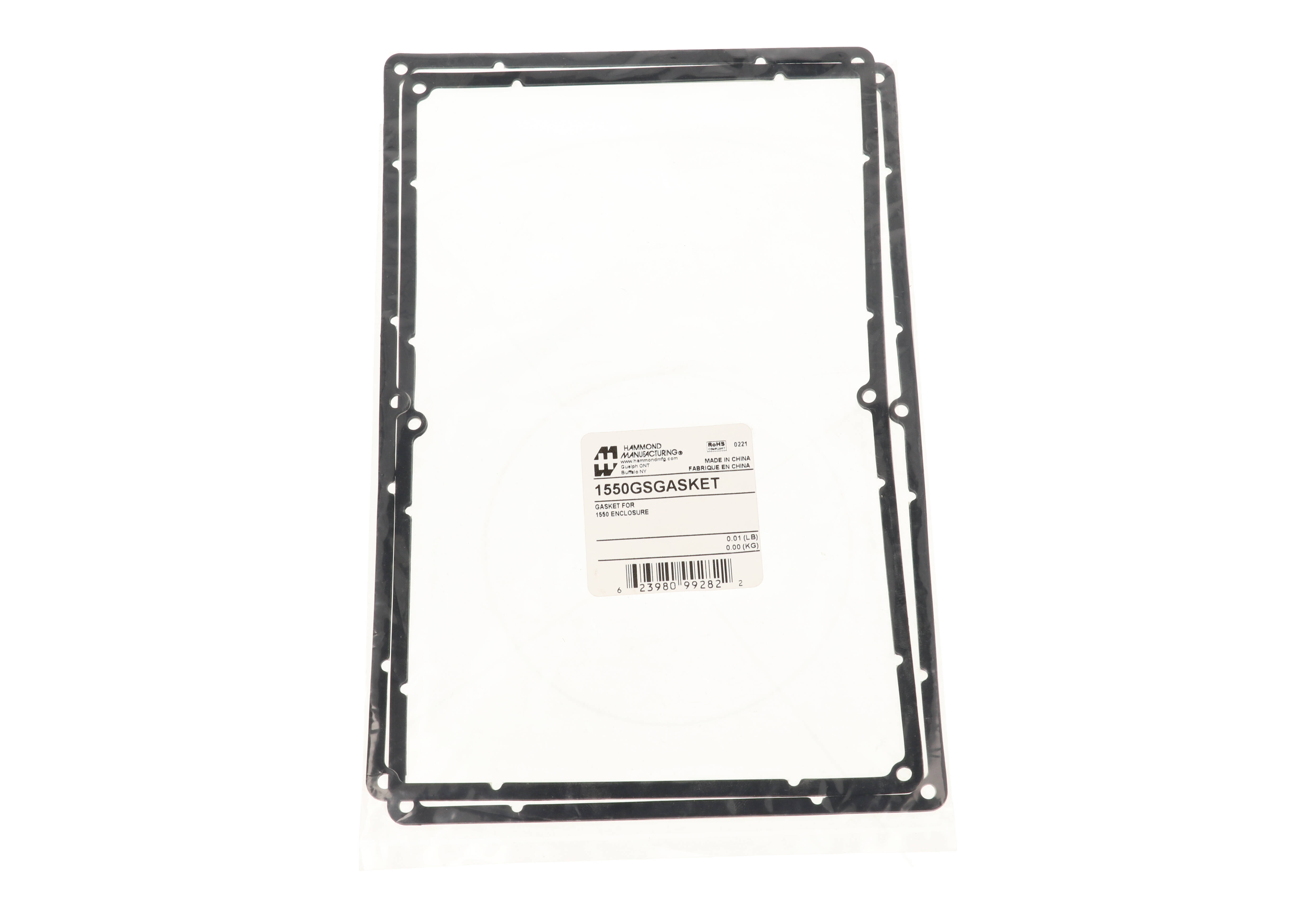 1550GSGASKET IP67 silicone gasket kit, two pre-formed adhesive-backed lid gaskets for 1550G/H diecast enclosures