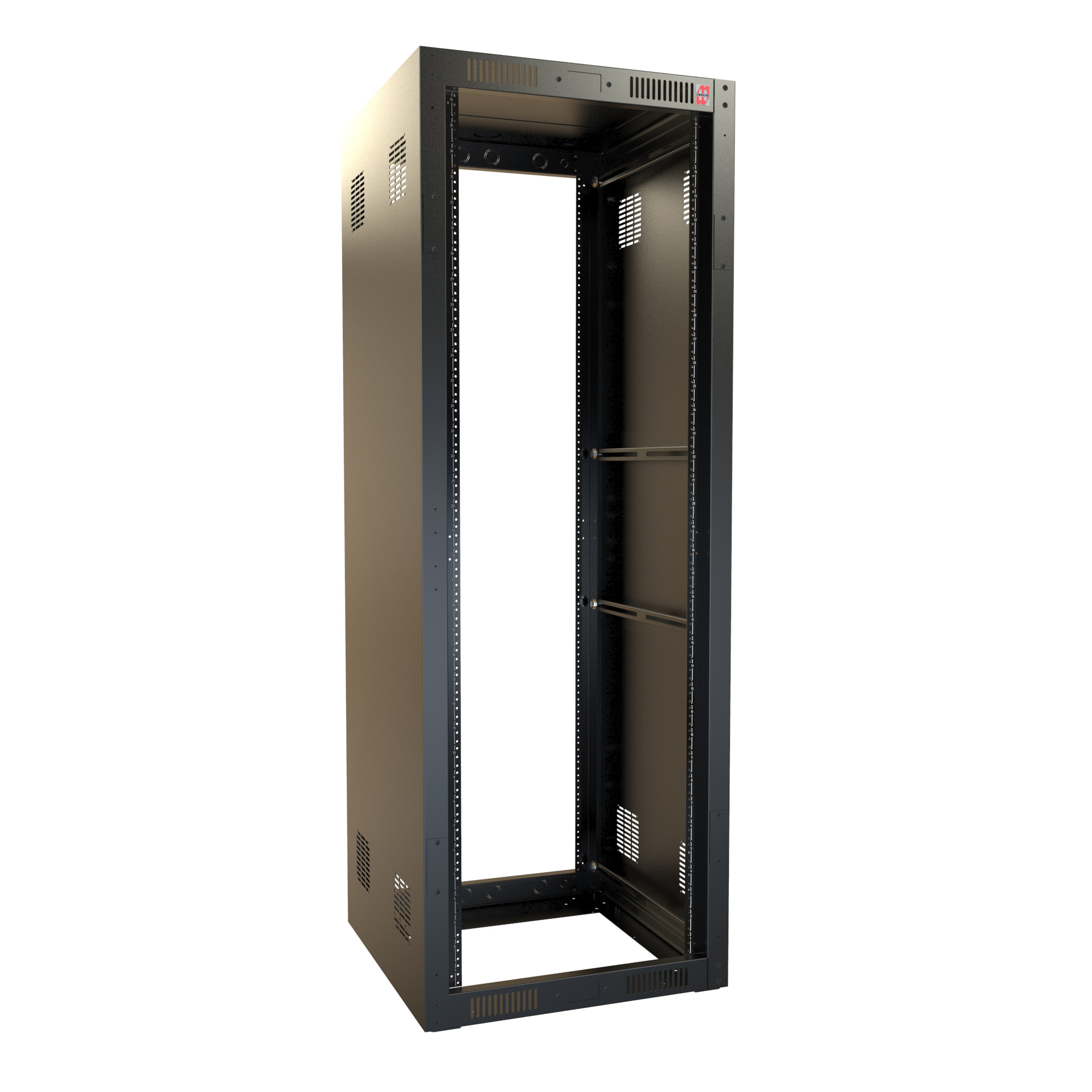 Hammond RCK24U32BK 24U knock-down rack cabinet, 47 x 24 x 32 in, textured black steel with tapped 10-32 mounting rails