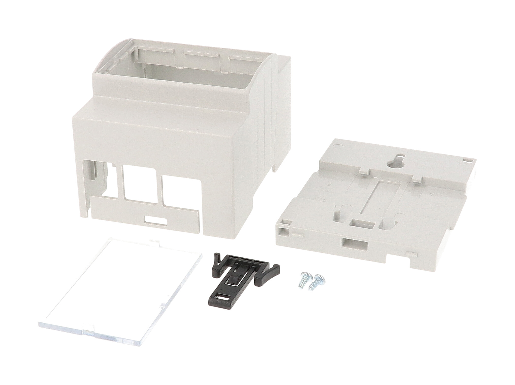 1597KIT4MPI4 light grey DIN4 rail enclosure kit with clear cover plate for the Raspberry Pi 4