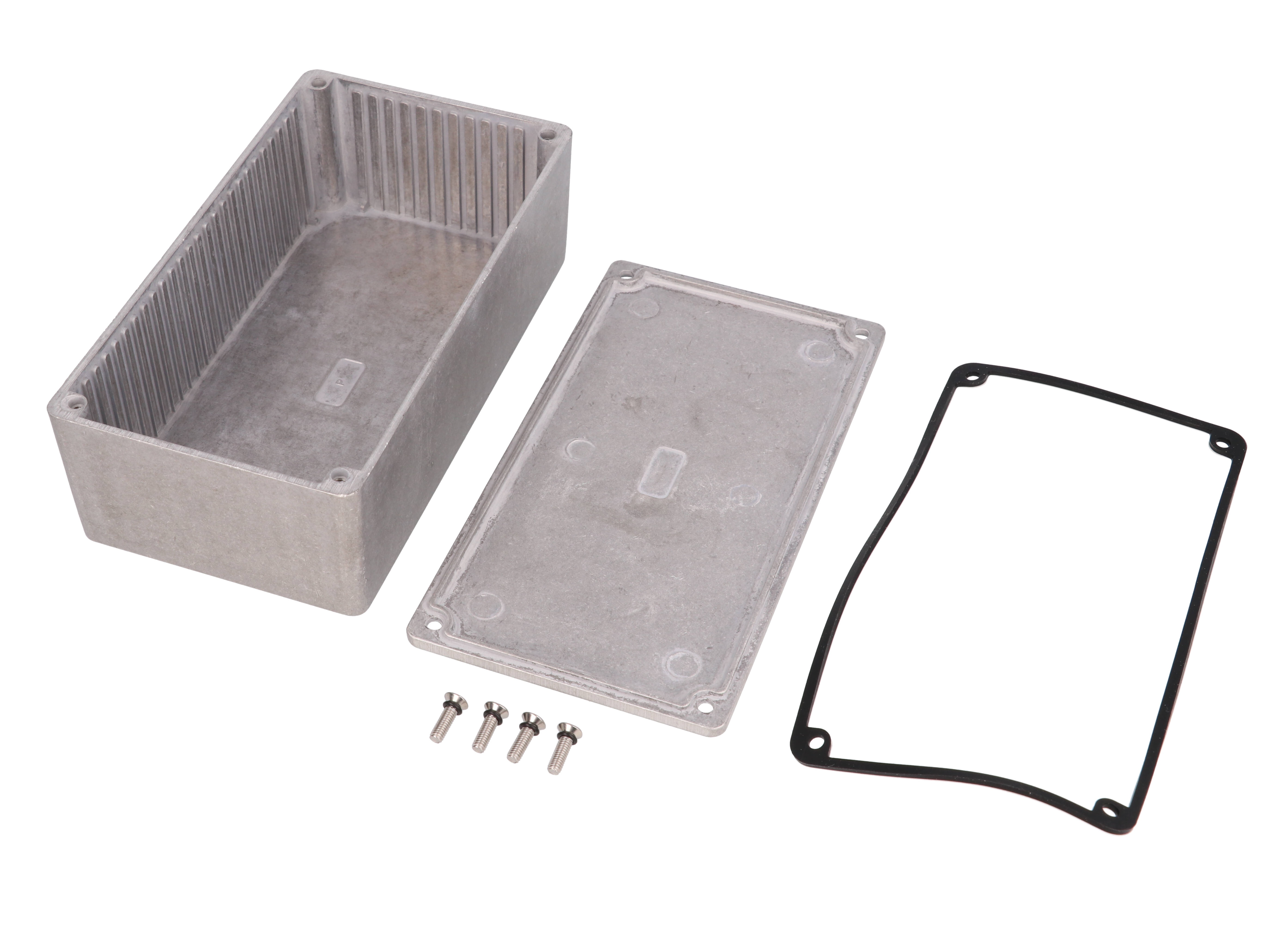 1590WP natural water-tight diecast aluminum enclosure with lid and cover screws