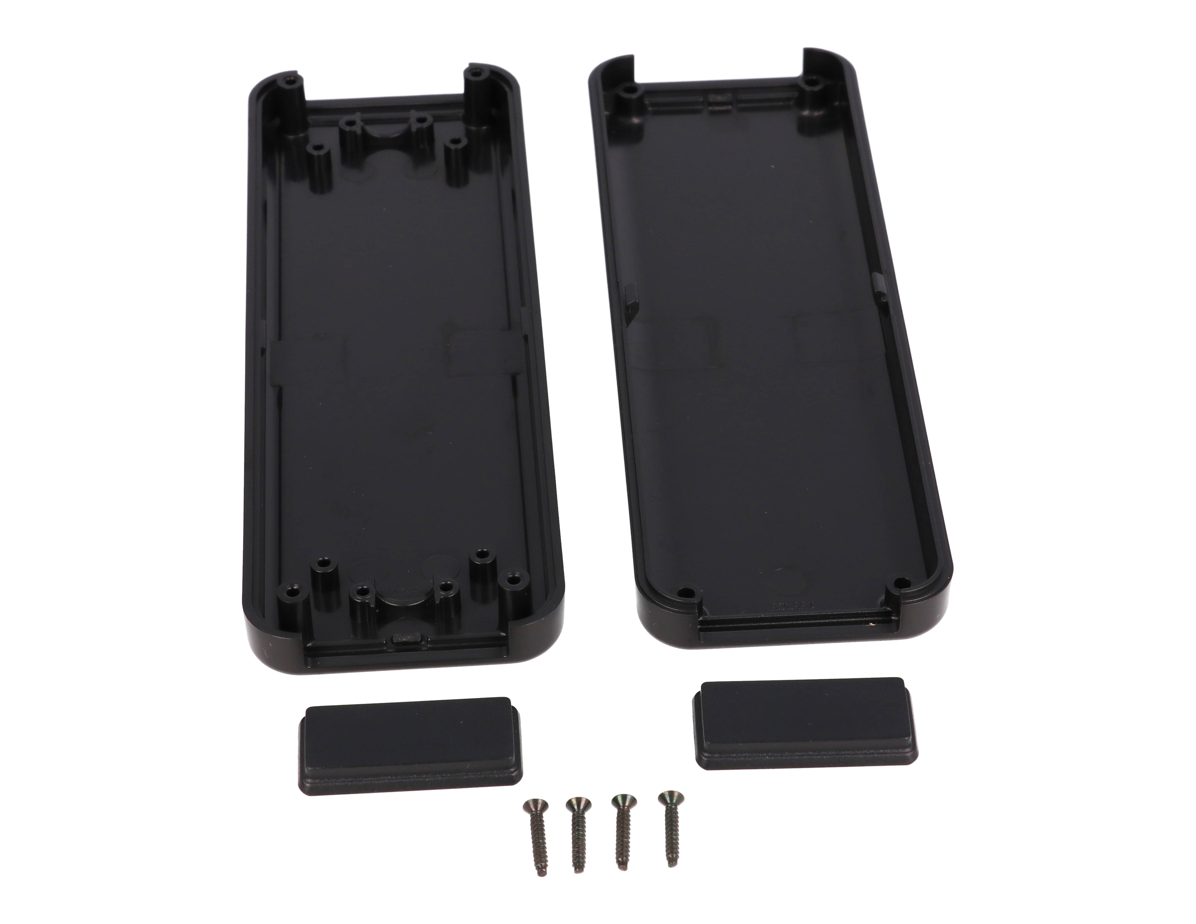 1552C5BK black 150 x 50 x 22 mm hand-held ABS plastic enclosure with recessed top and removable end panels