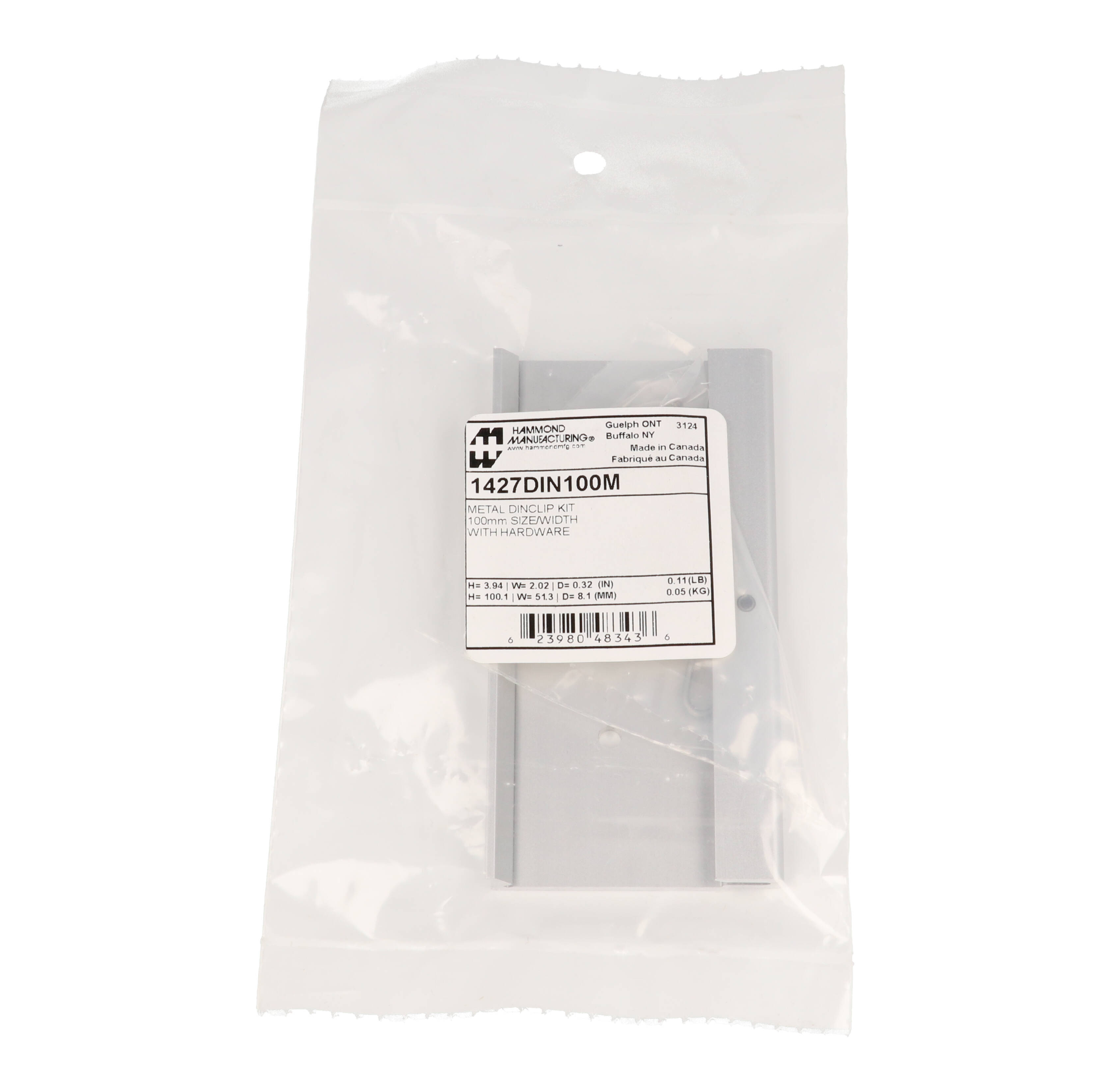 1427DIN100M 100 mm clear anodized aluminum DIN rail clip with mounting hardware