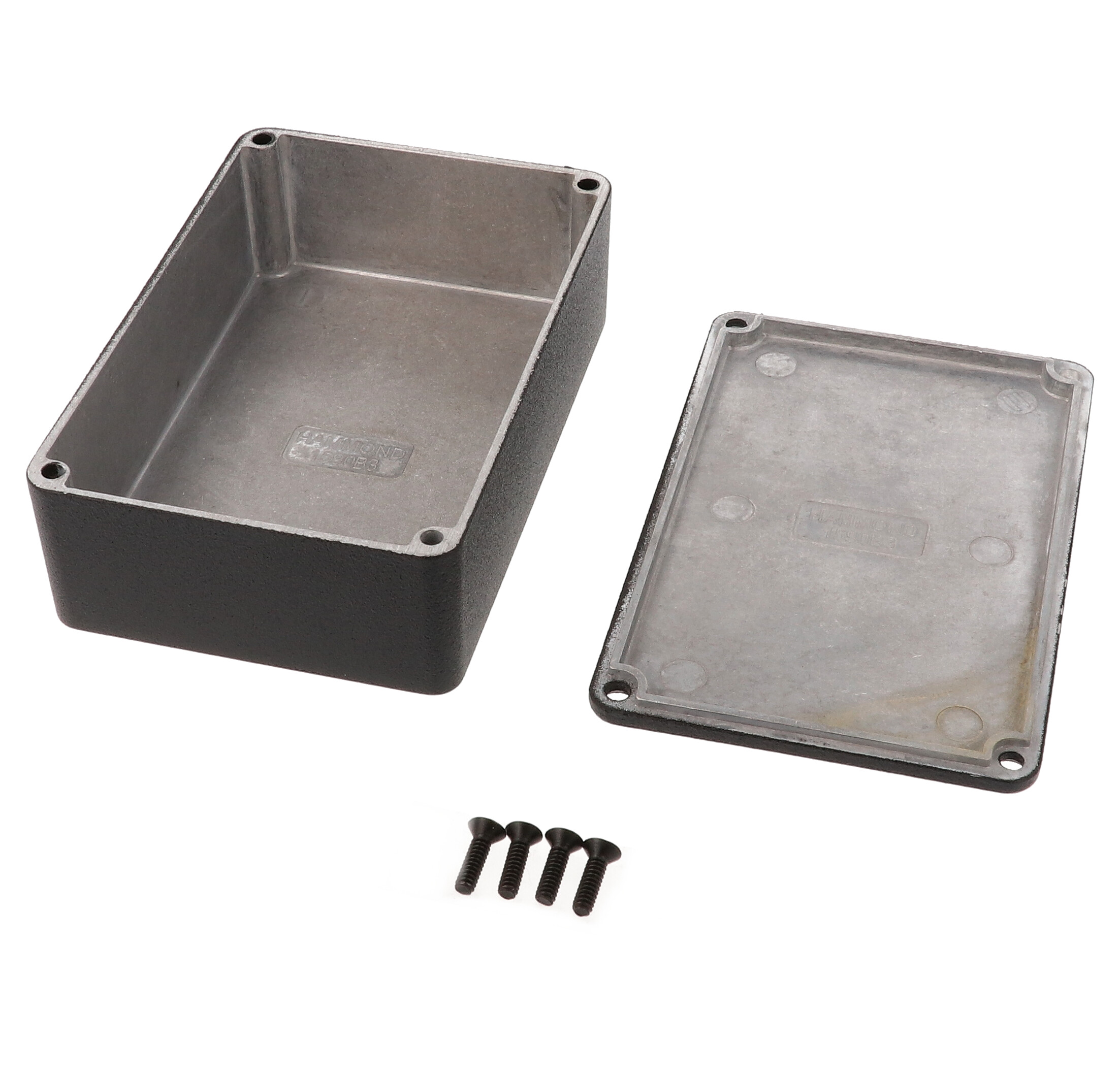 1590B3BK textured black diecast aluminum enclosure, 116 x 77 x 38 mm