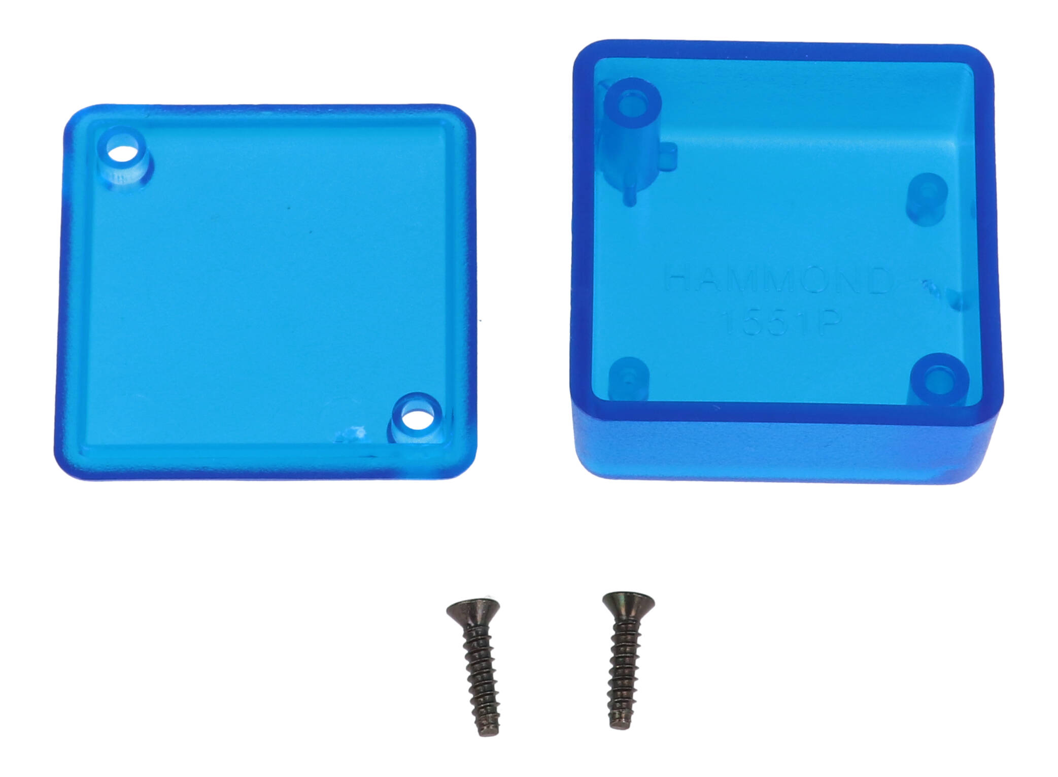 1551PTBU translucent blue ABS square miniature enclosure, 40 x 40 x 20 mm
