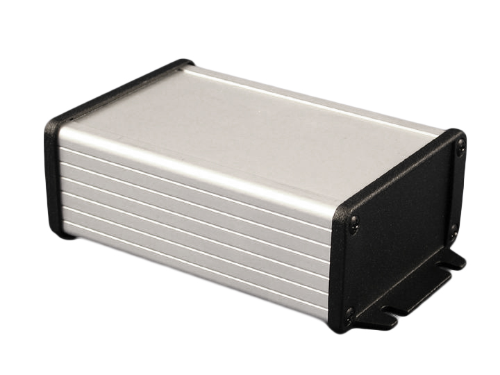 1457C801BK IP65 watertight extruded aluminum enclosure with black powder coat body and black diecast end panels — view 3