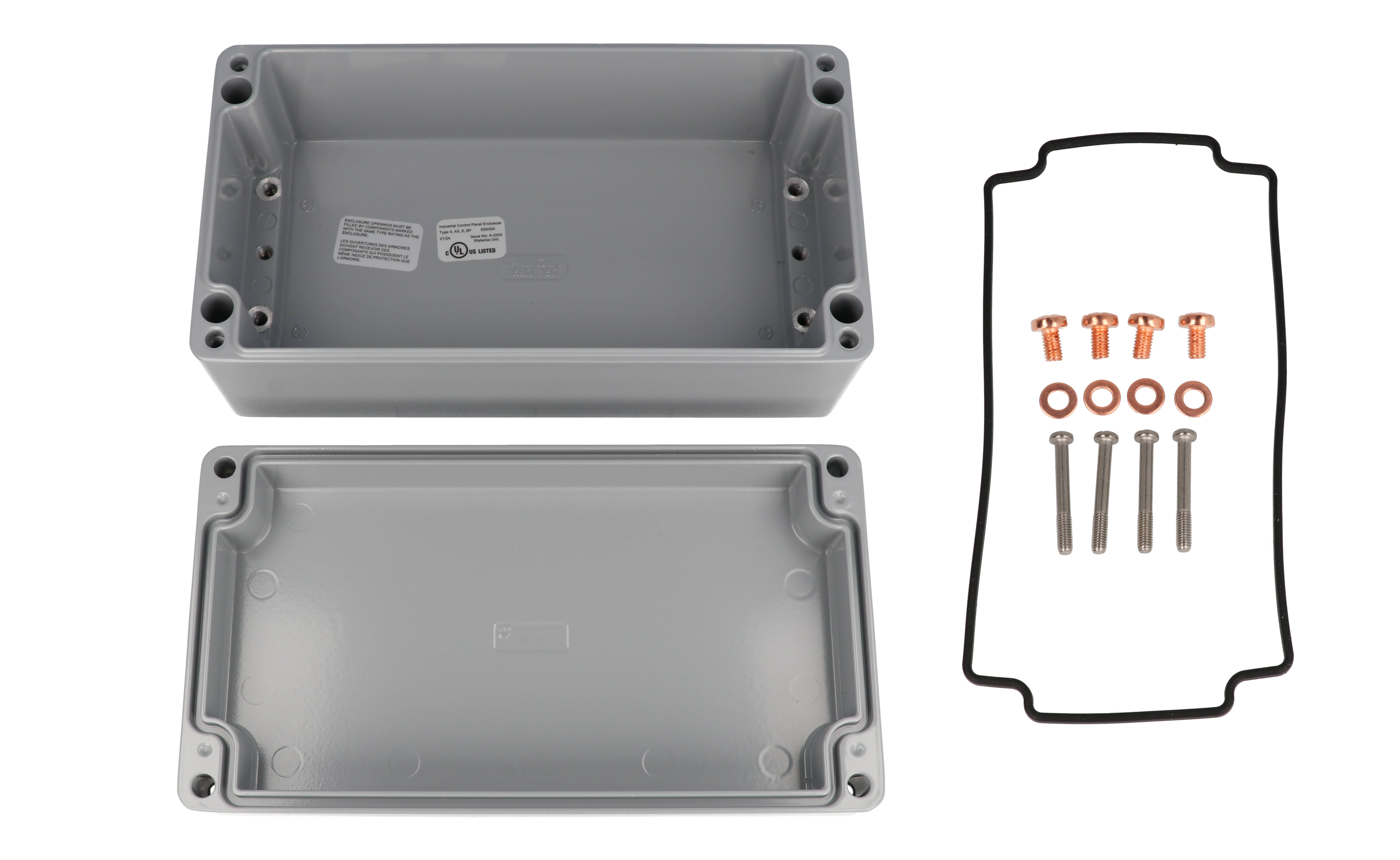 1590Z155GY smooth gray RAL 7001 diecast aluminum enclosure, 221 x 121 x 90 mm
